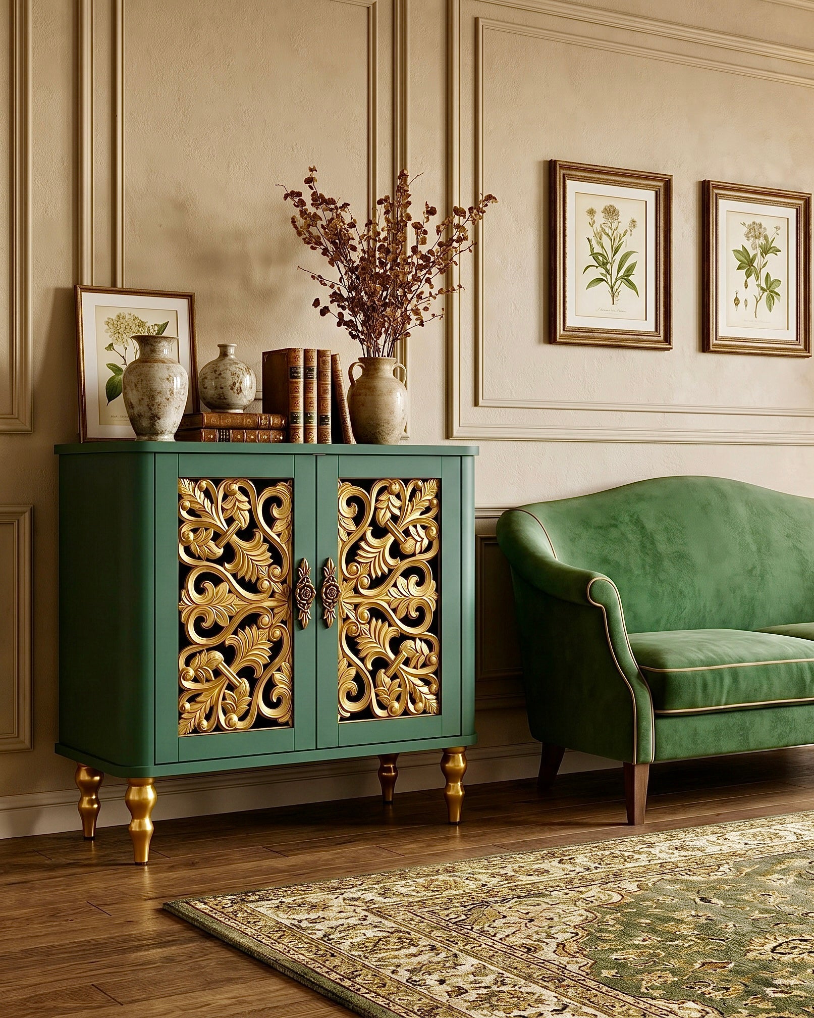 The Sanderé Arc Cabinet | Hand-Finished Carved Accent Cabinet