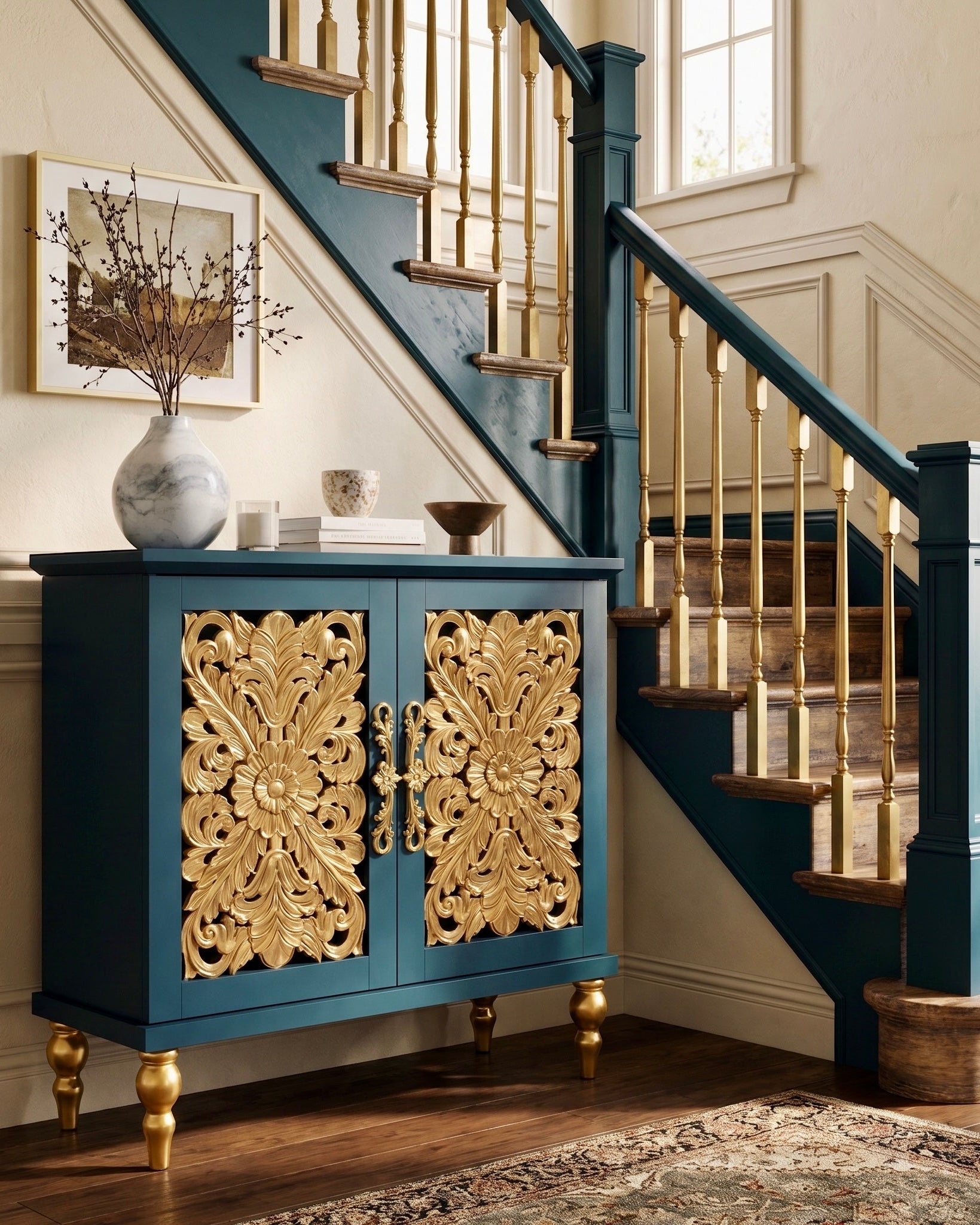 The Sanderé Maison Cabinet | Hand-Finished Hollow Carved Accent Cabinet