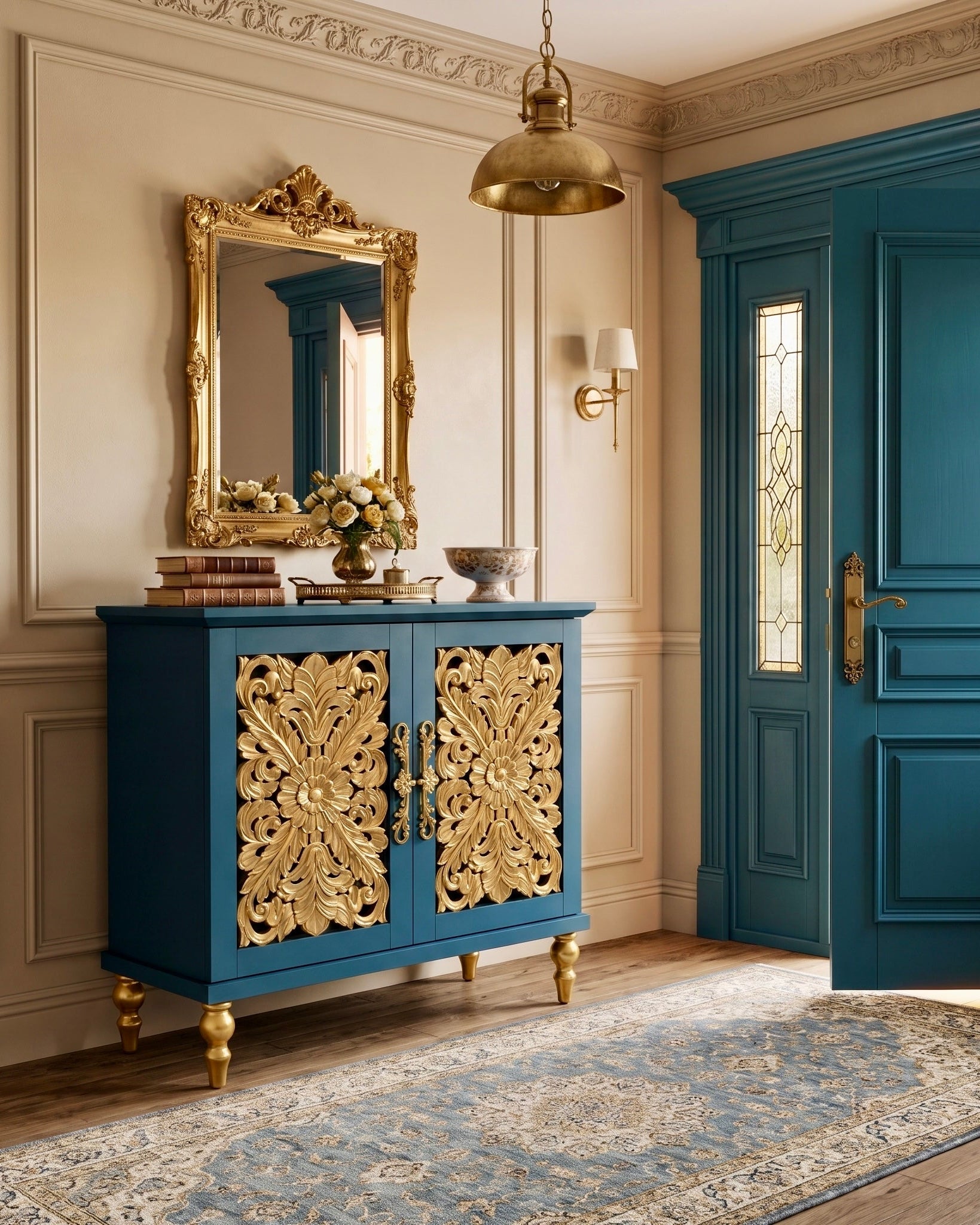 The Sanderé Bloomé Cabinet | Hand-Finished Hollow Carved Accent Cabinet