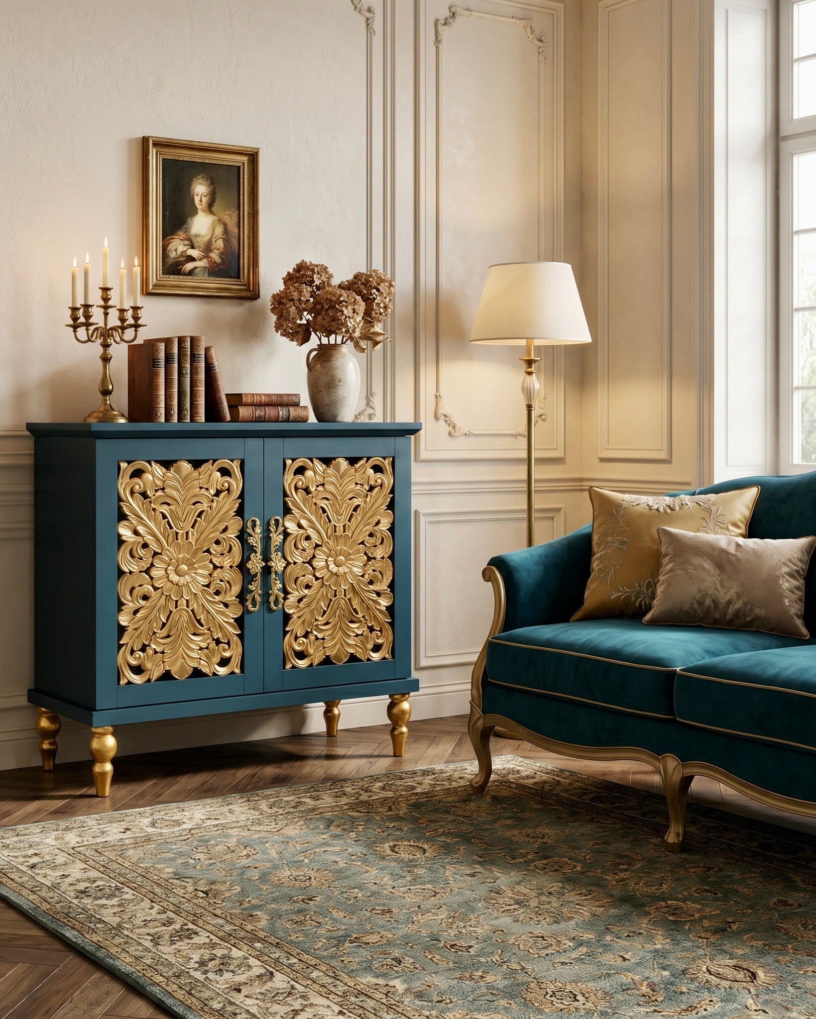 The Sanderé Bloomé Cabinet | Hand-Finished Hollow Carved Accent Cabinet