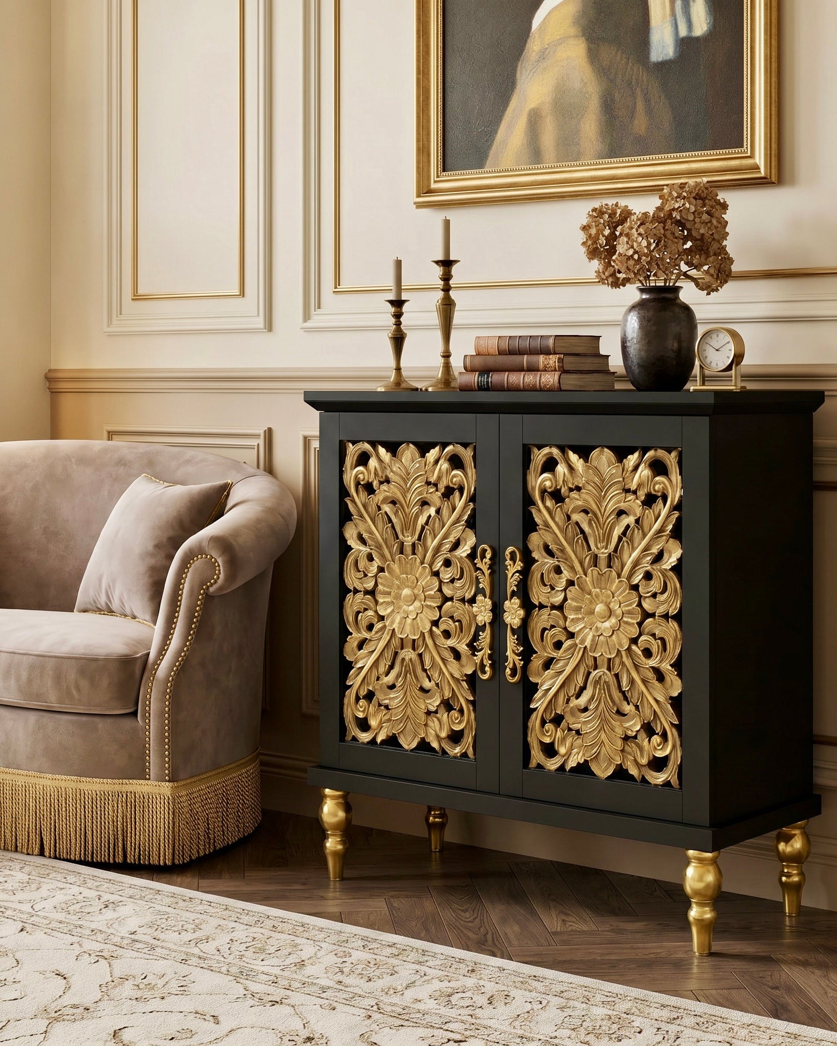 The Sanderé Maison Cabinet | Hand-Finished Hollow Carved Accent Cabinet