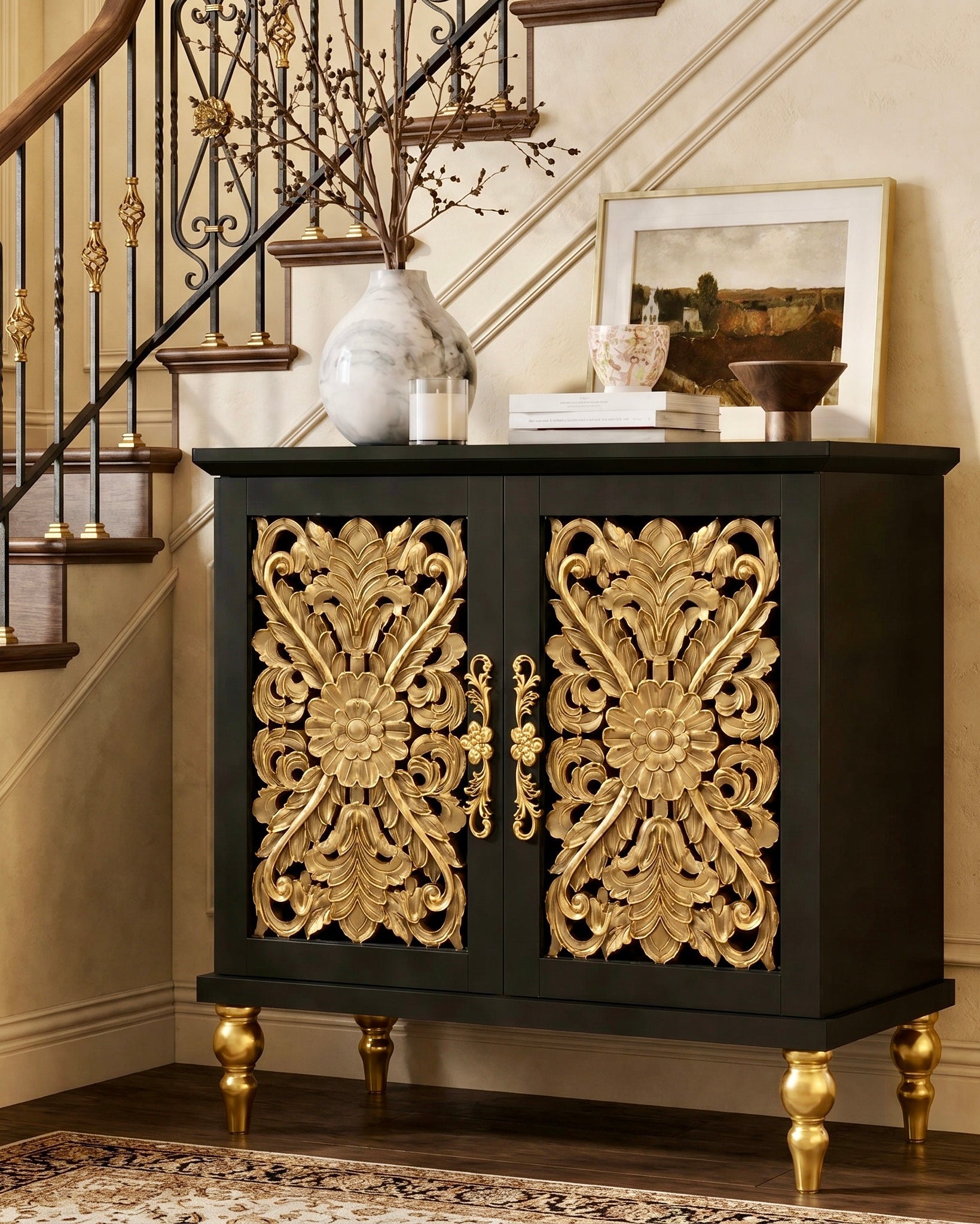 The Sanderé Bloomé Cabinet | Hand-Finished Hollow Carved Accent Cabinet
