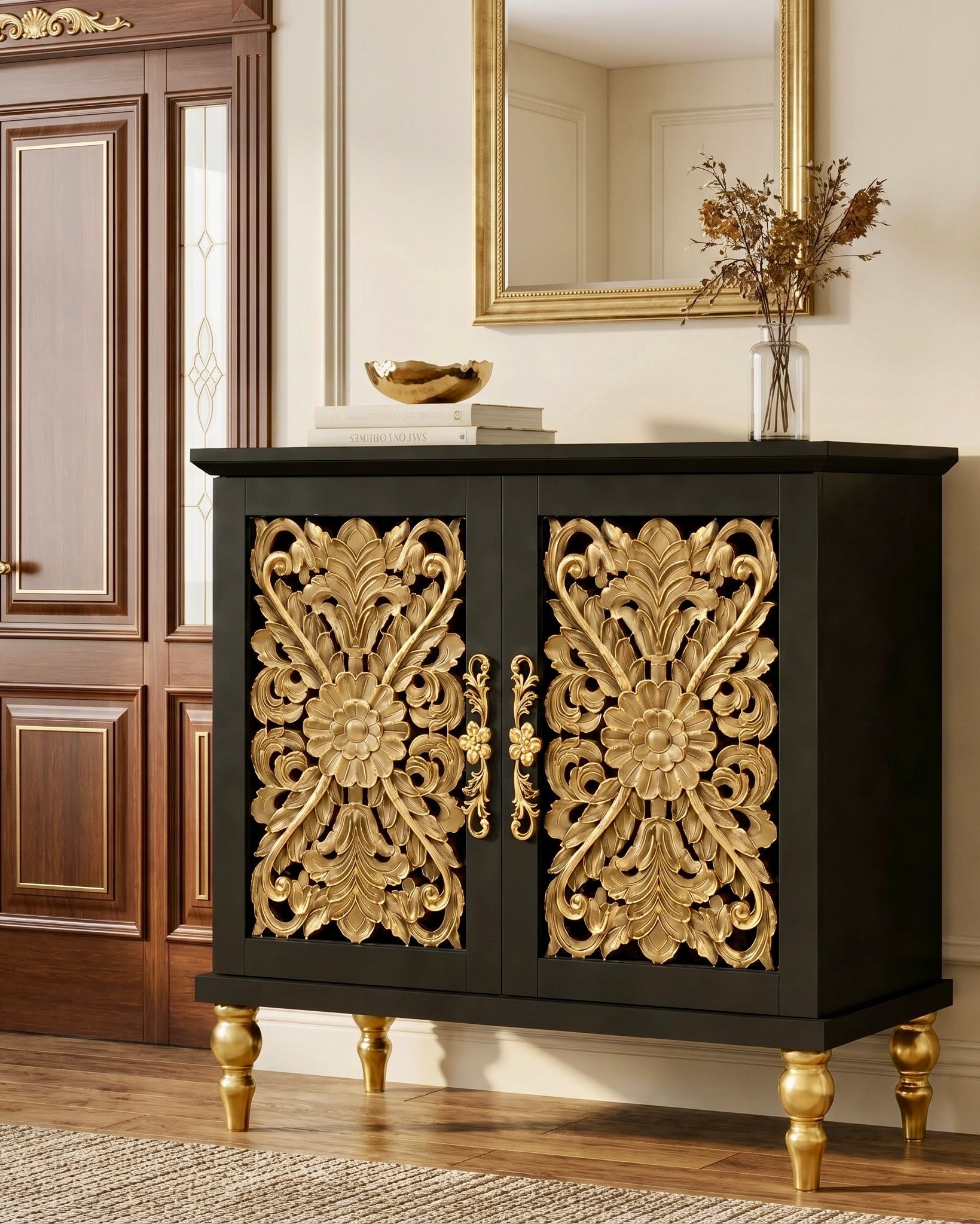 The Sanderé Bloomé Cabinet | Hand-Finished Hollow Carved Accent Cabinet