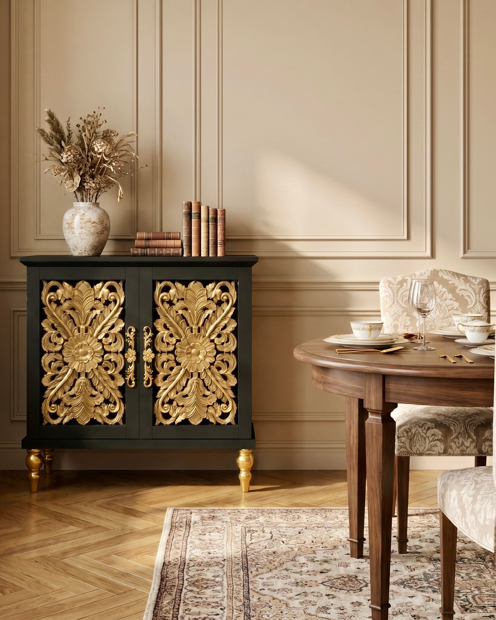 The Sanderé Colette Cabinet | Hand-Finished Hollow Carved Accent Cabinet