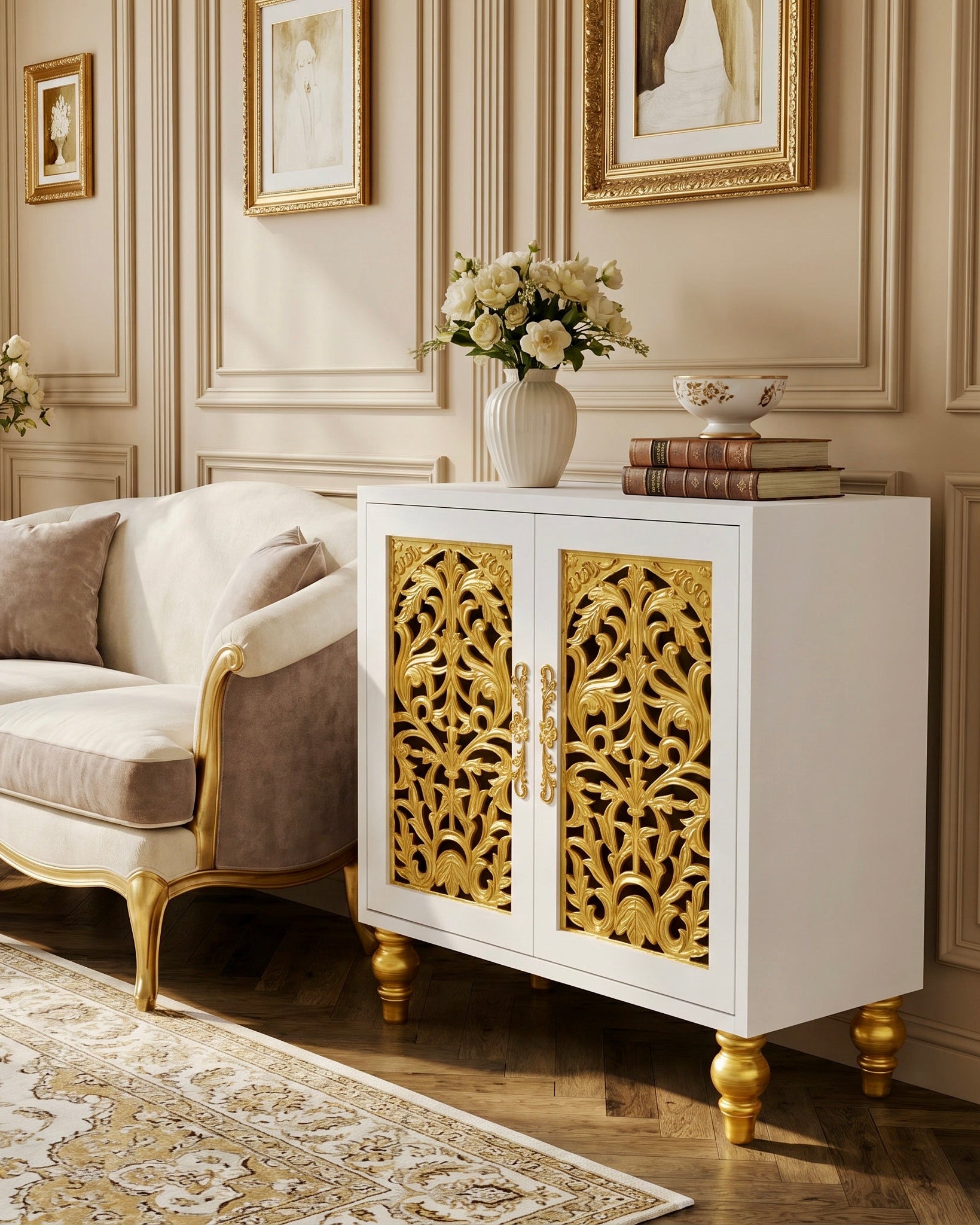 The Sanderé Elara Cabinet | Hand-Finished Carved Accent Cabinet