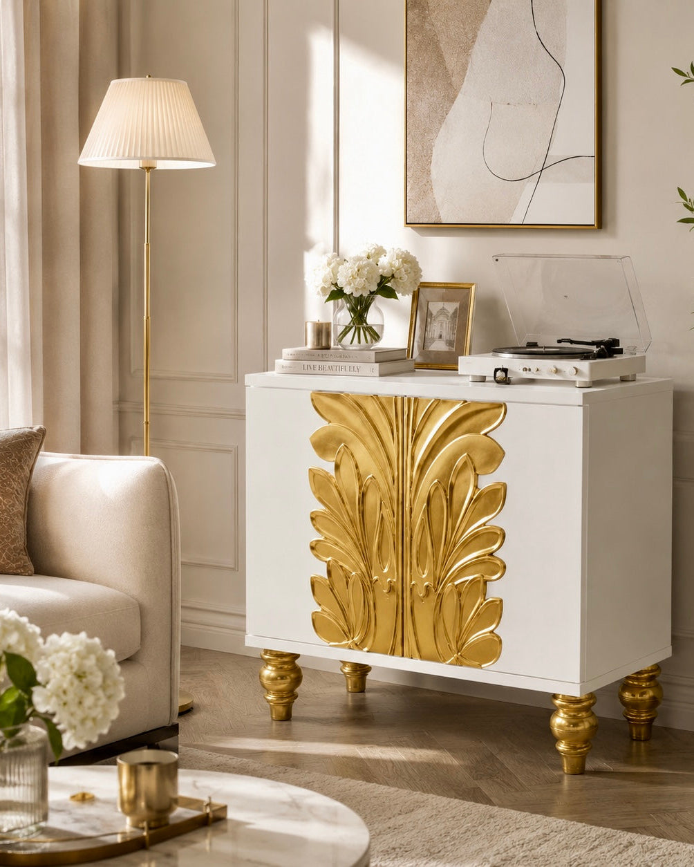 The Sanderé Camellia Cabinet | Sculptural 3D Floral Accent Cabinet