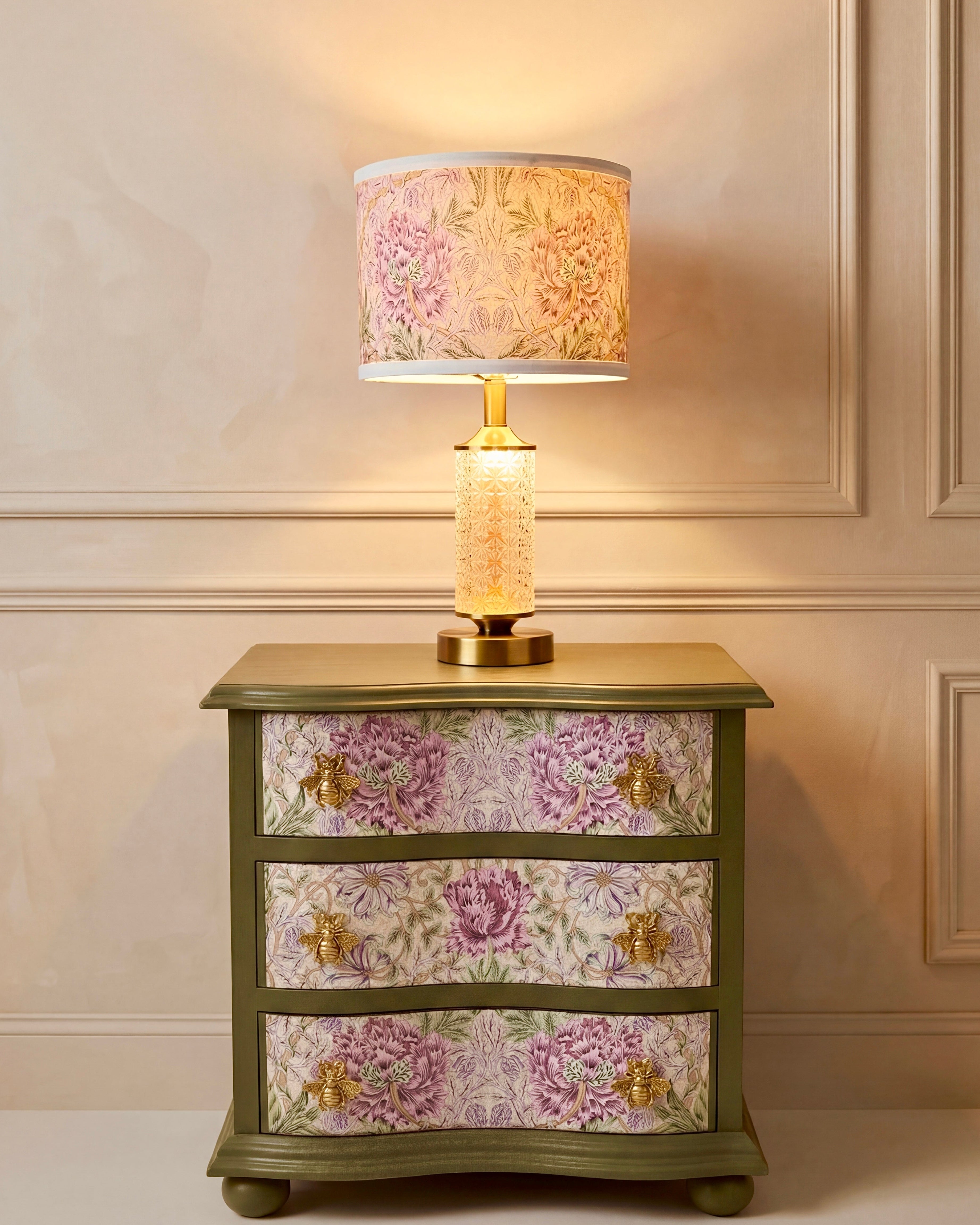 The Sanderé Vintage Bloom Nightstand | Hand-Finished Three-Drawer Bedside Table
