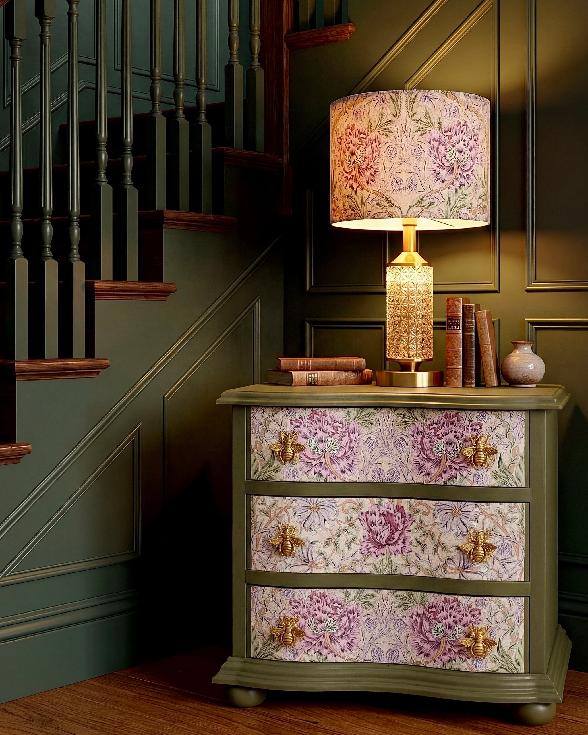 The Sanderé Vintage Bloom Nightstand | Hand-Finished Three-Drawer Bedside Table