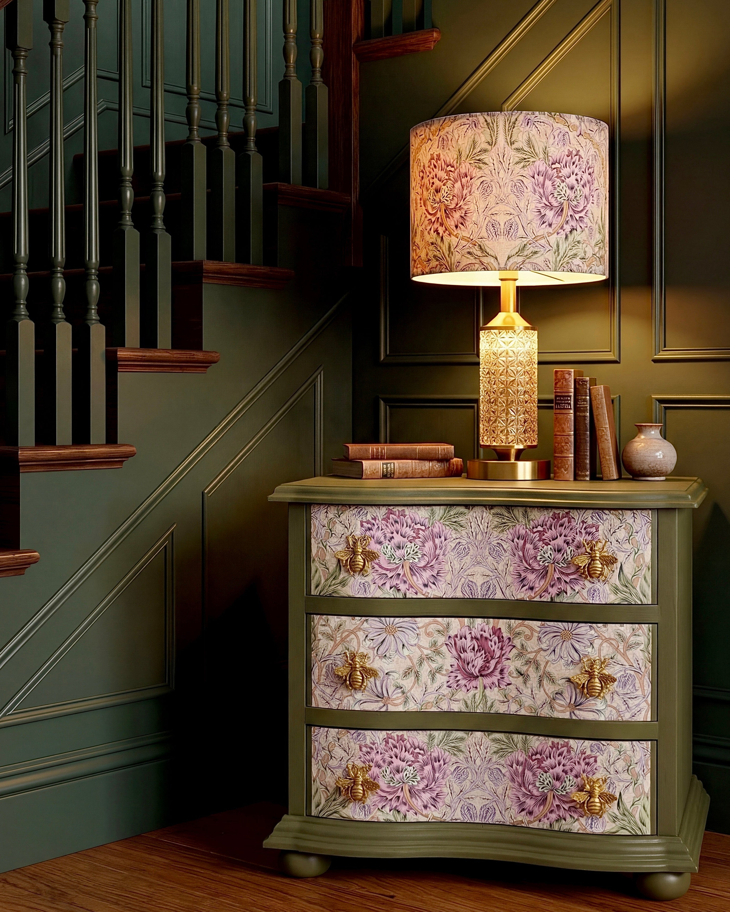 The Sanderé Vintage Bloom Nightstand | Hand-Finished Three-Drawer Bedside Table