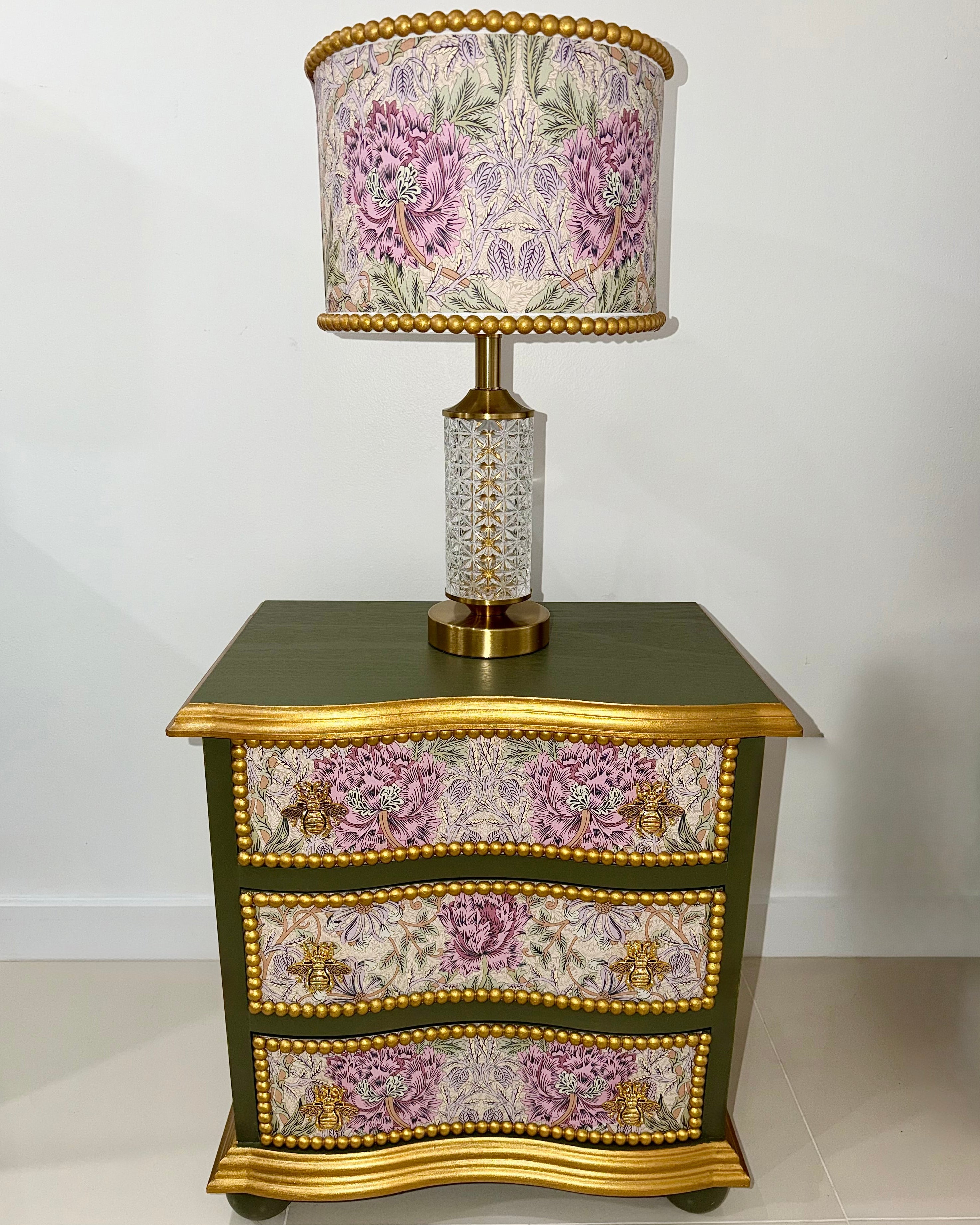 The Sanderé Honeywing Nightstand | Hand-Finished Three-Drawer Bedside Table