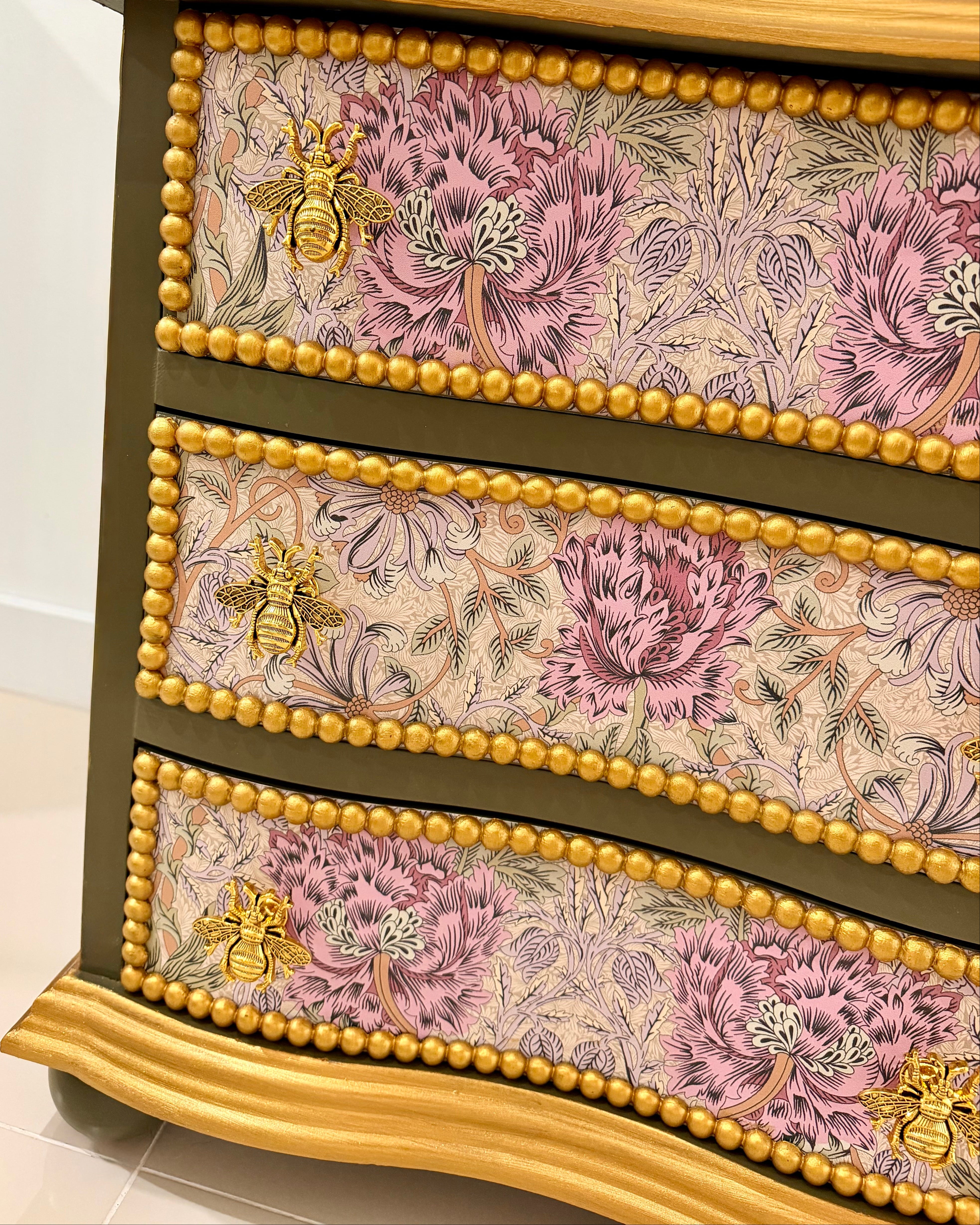 The Sanderé Honeywing Nightstand | Hand-Finished Three-Drawer Bedside Table