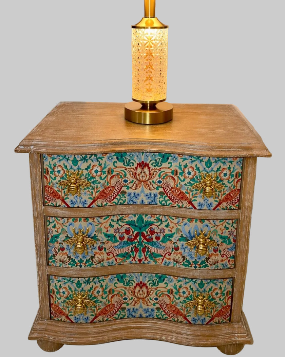 The Sanderé Garden Finch Nightstand | Hand-Finished Three-Drawer Bedside Table