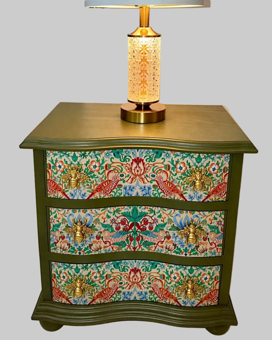 The Sanderé Garden Finch Nightstand | Hand-Finished Three-Drawer Bedside Table
