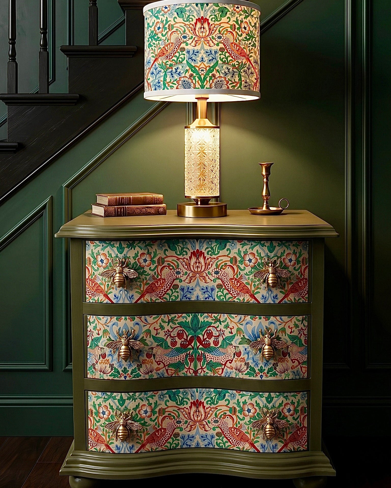 The Sanderé Bloomwing Nightstand | Hand-Finished Three-Drawer Bedside Table