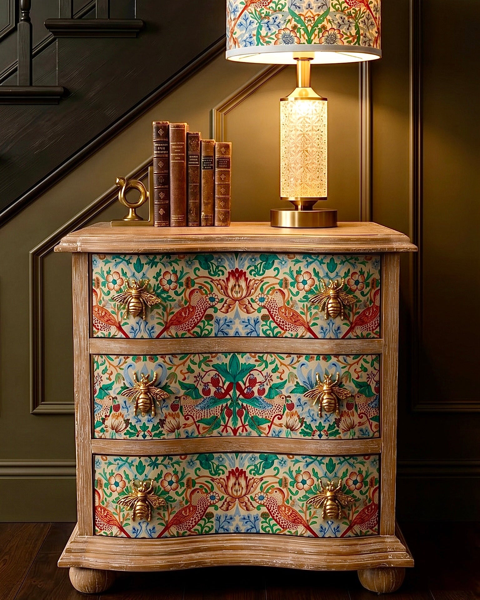 The Sanderé Bloomwing Nightstand | Hand-Finished Three-Drawer Bedside Table