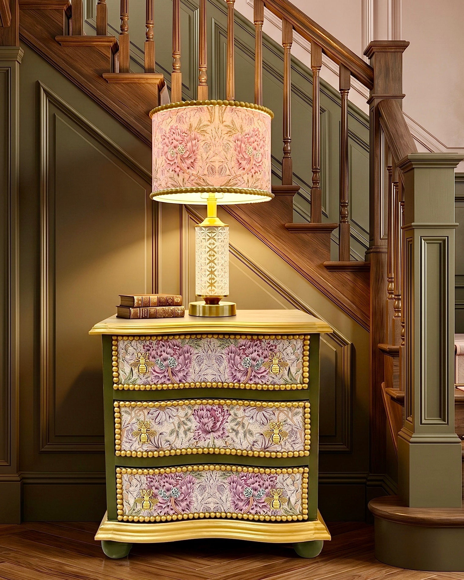 The Sanderé Honeywing Nightstand | Hand-Finished Three-Drawer Bedside Table