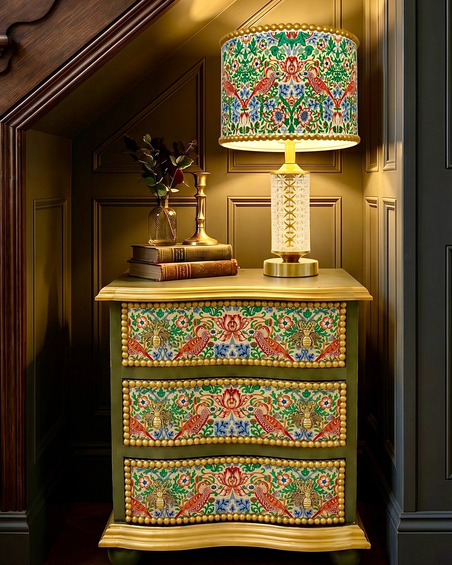 The Sanderé Goldenwing Nightstand | Hand-Finished Three-Drawer Bedside Table