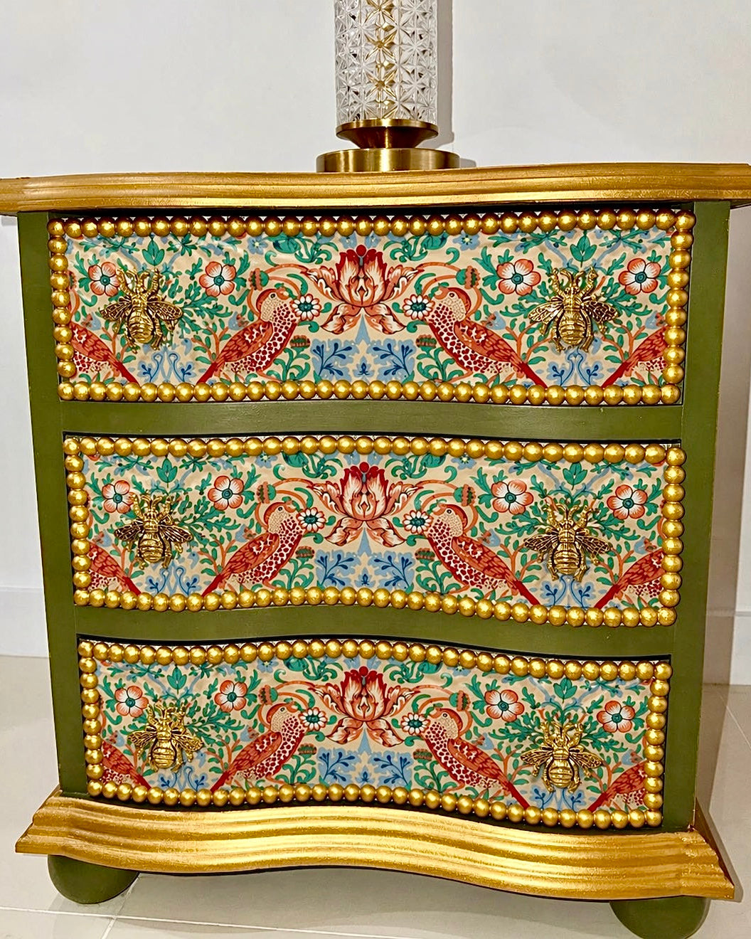 The Sanderé Goldenwing Nightstand | Hand-Finished Three-Drawer Bedside Table
