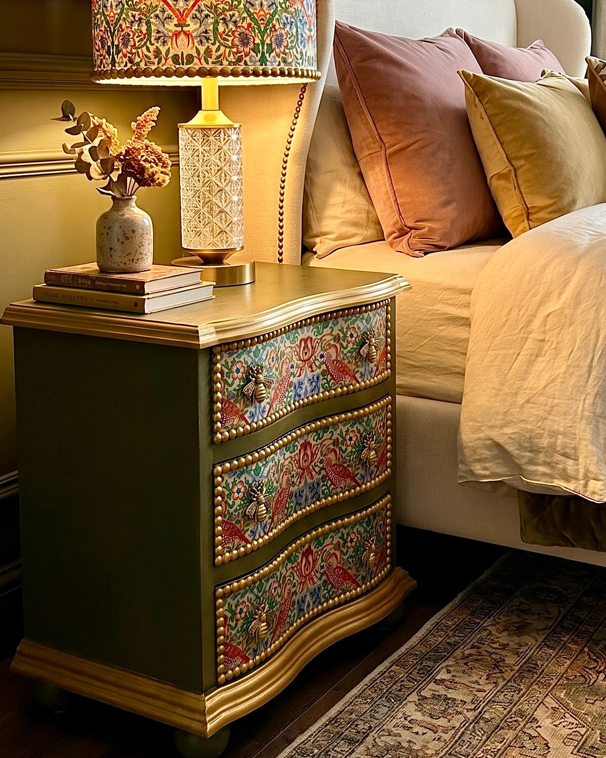 The Sanderé Goldenwing Nightstand | Hand-Finished Three-Drawer Bedside Table