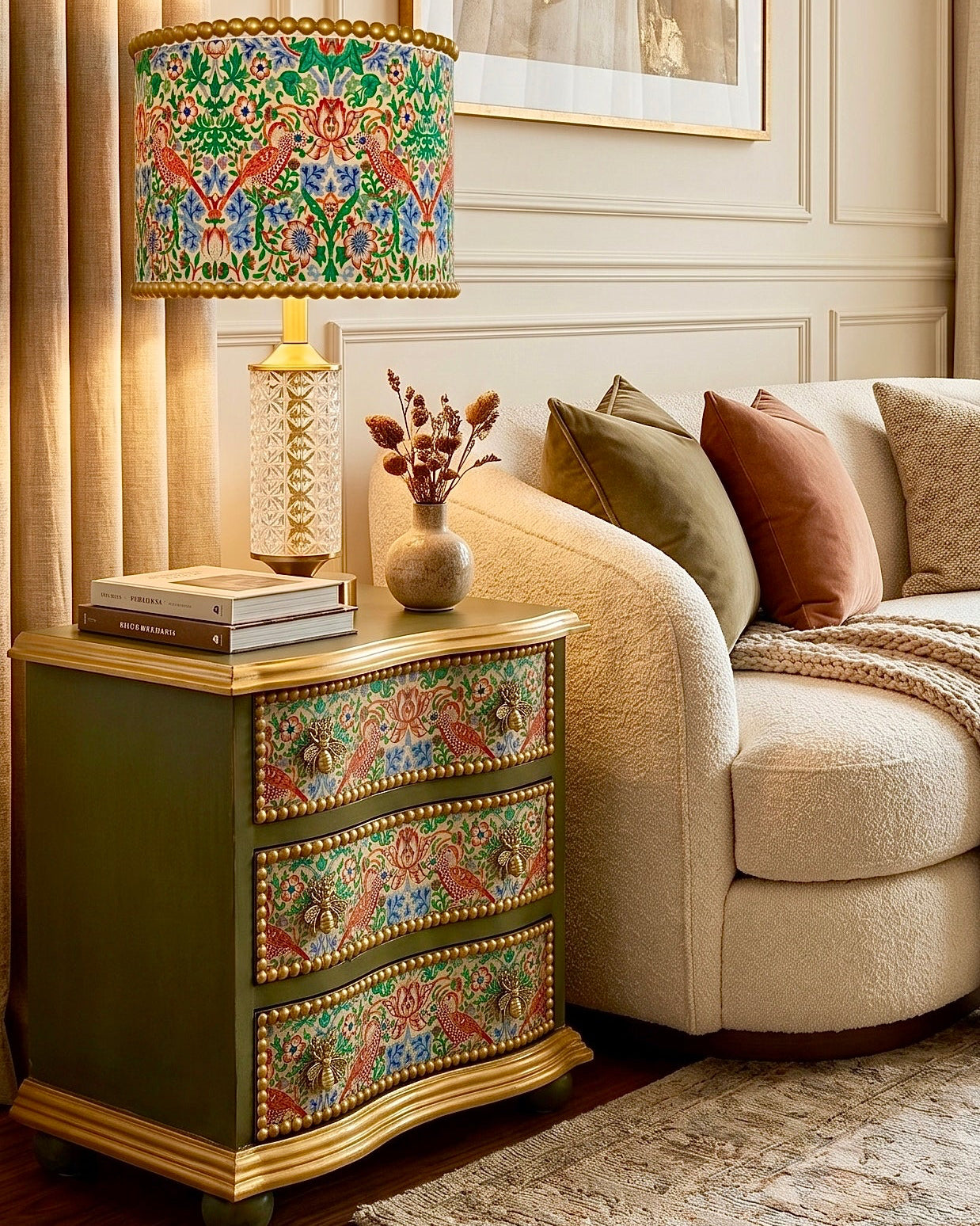 The Sanderé Goldenwing Nightstand | Hand-Finished Three-Drawer Bedside Table