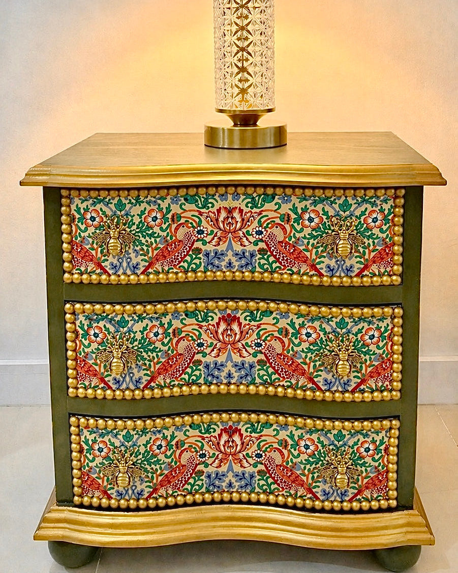 The Sanderé Goldenwing Nightstand | Hand-Finished Three-Drawer Bedside Table