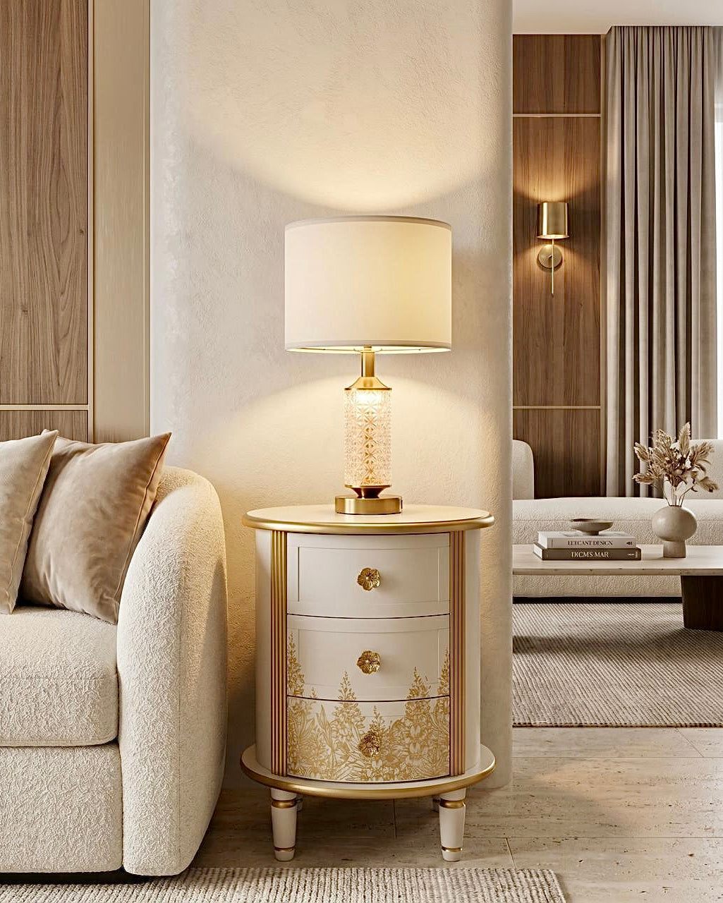 The Sanderé Gilded Botanica Nightstand | Hand-Finished Custom Oval Bedside Table