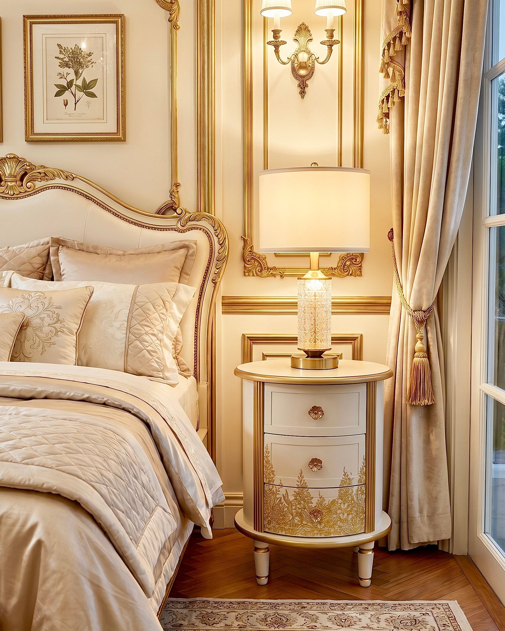The Sanderé Gilded Botanica Nightstand | Hand-Finished Custom Oval Bedside Table