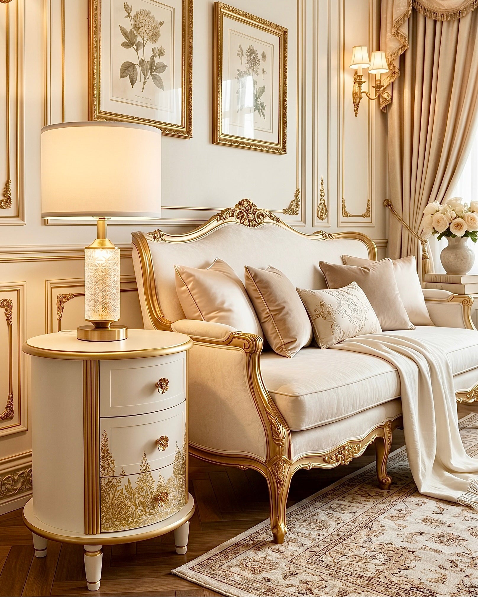 The Sanderé Gilded Botanica Nightstand | Hand-Finished Custom Oval Bedside Table