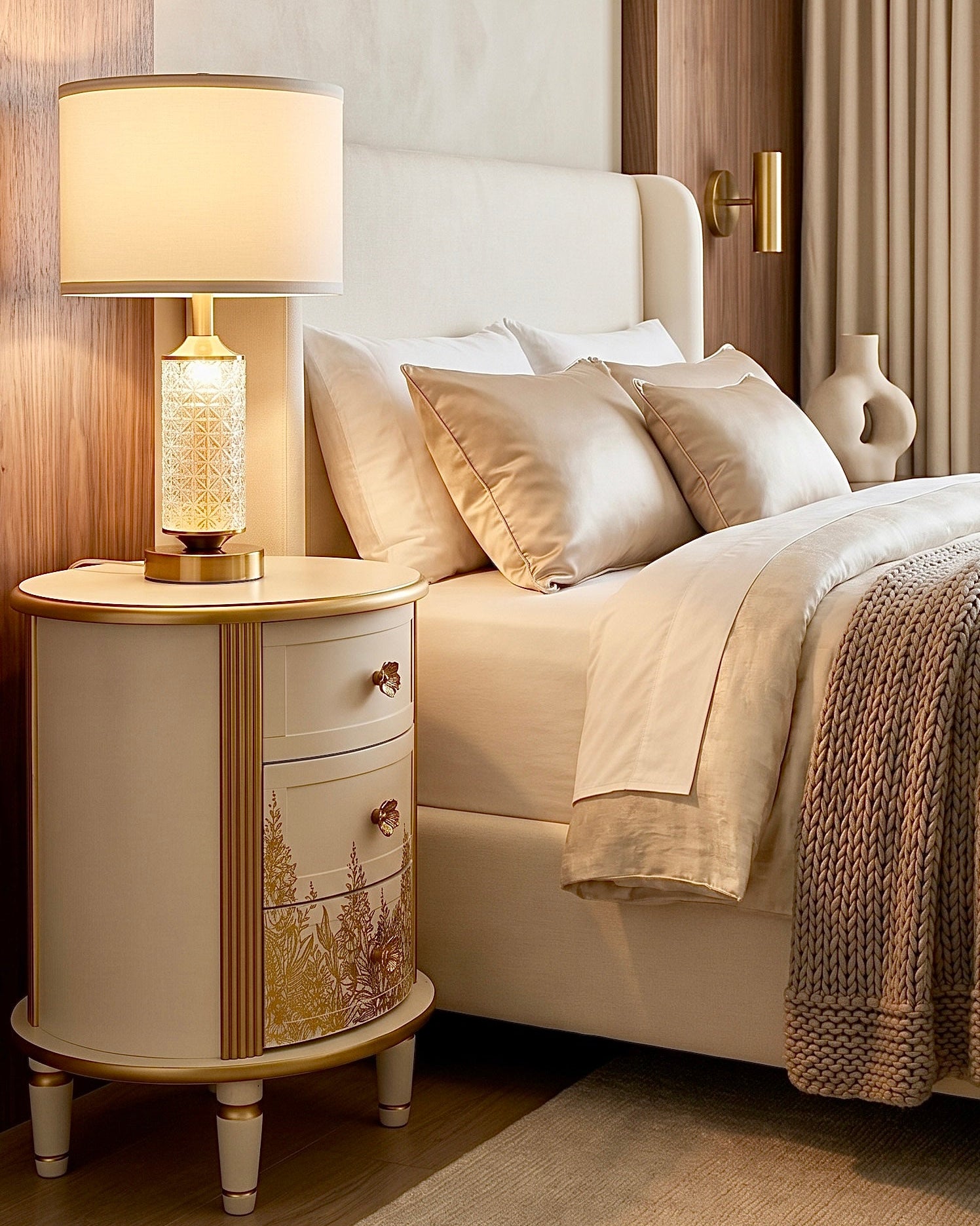 The Sanderé Gilded Botanica Nightstand | Hand-Finished Custom Oval Bedside Table