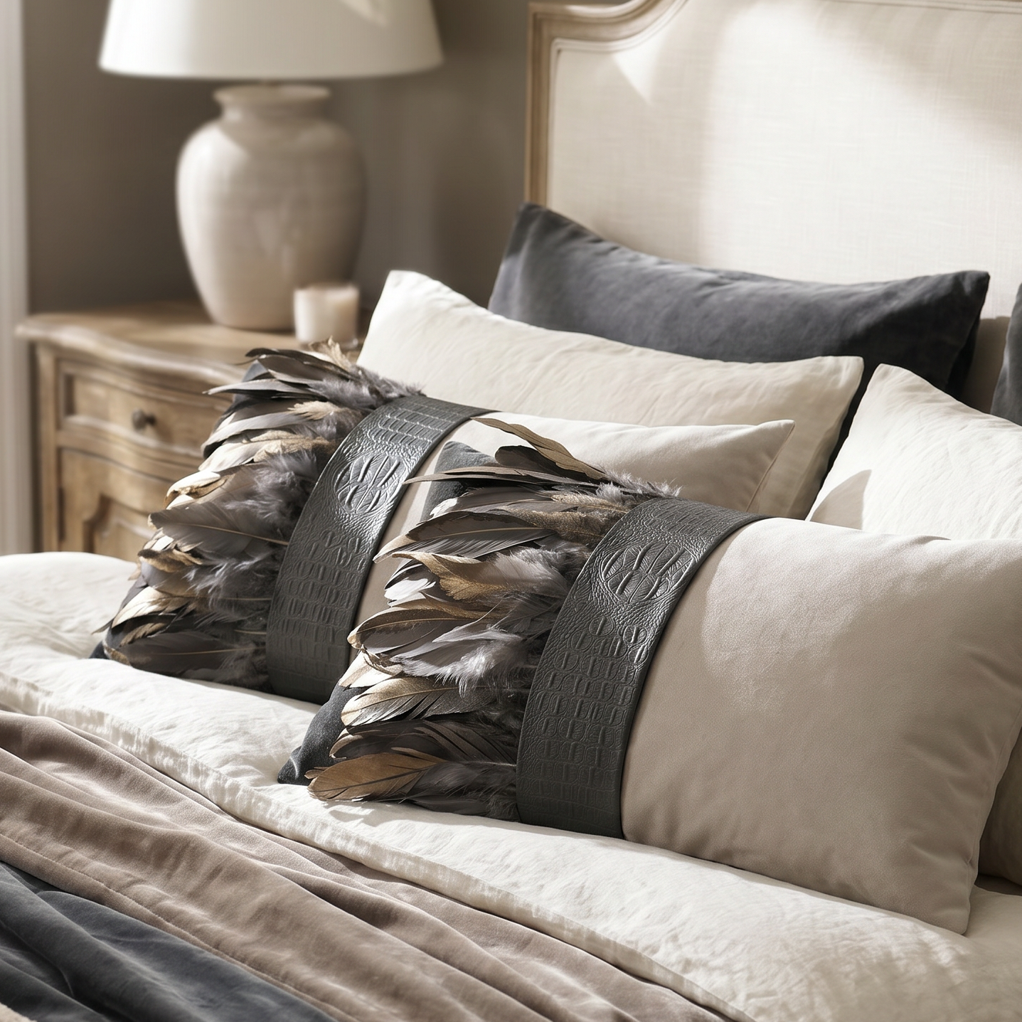 The Sanderé Handmade Embellished Croc Plume Decorative Pillow