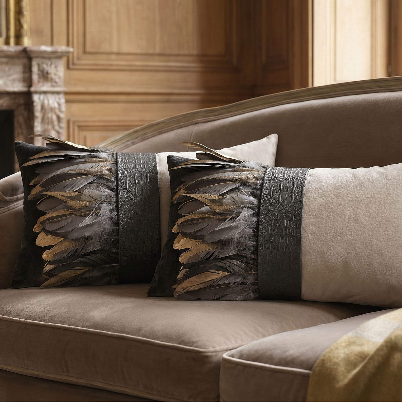 The Sanderé Handmade Embellished Croc Plume Decorative Pillow