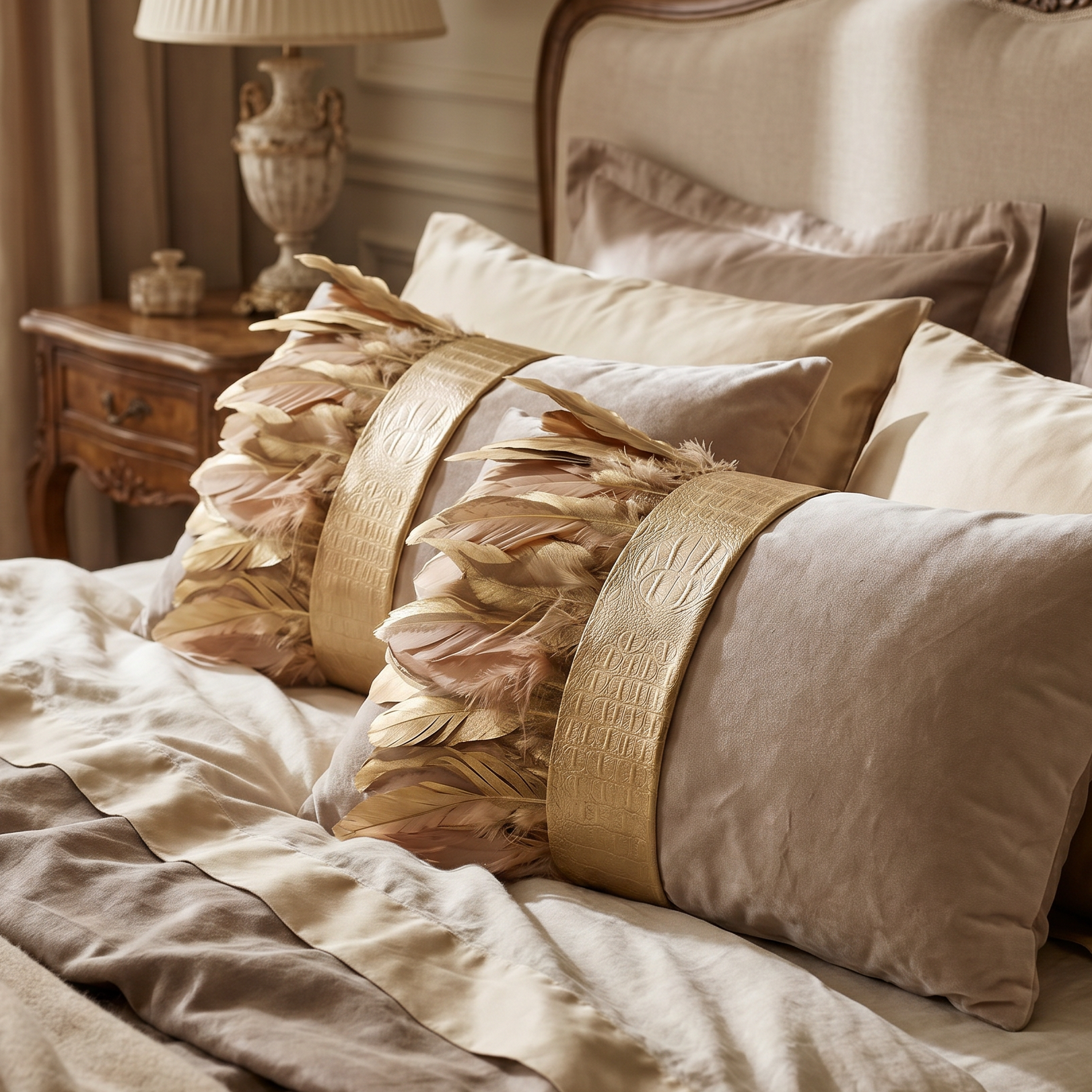 The Sanderé Handmade Embellished Croc Plume Decorative Pillow