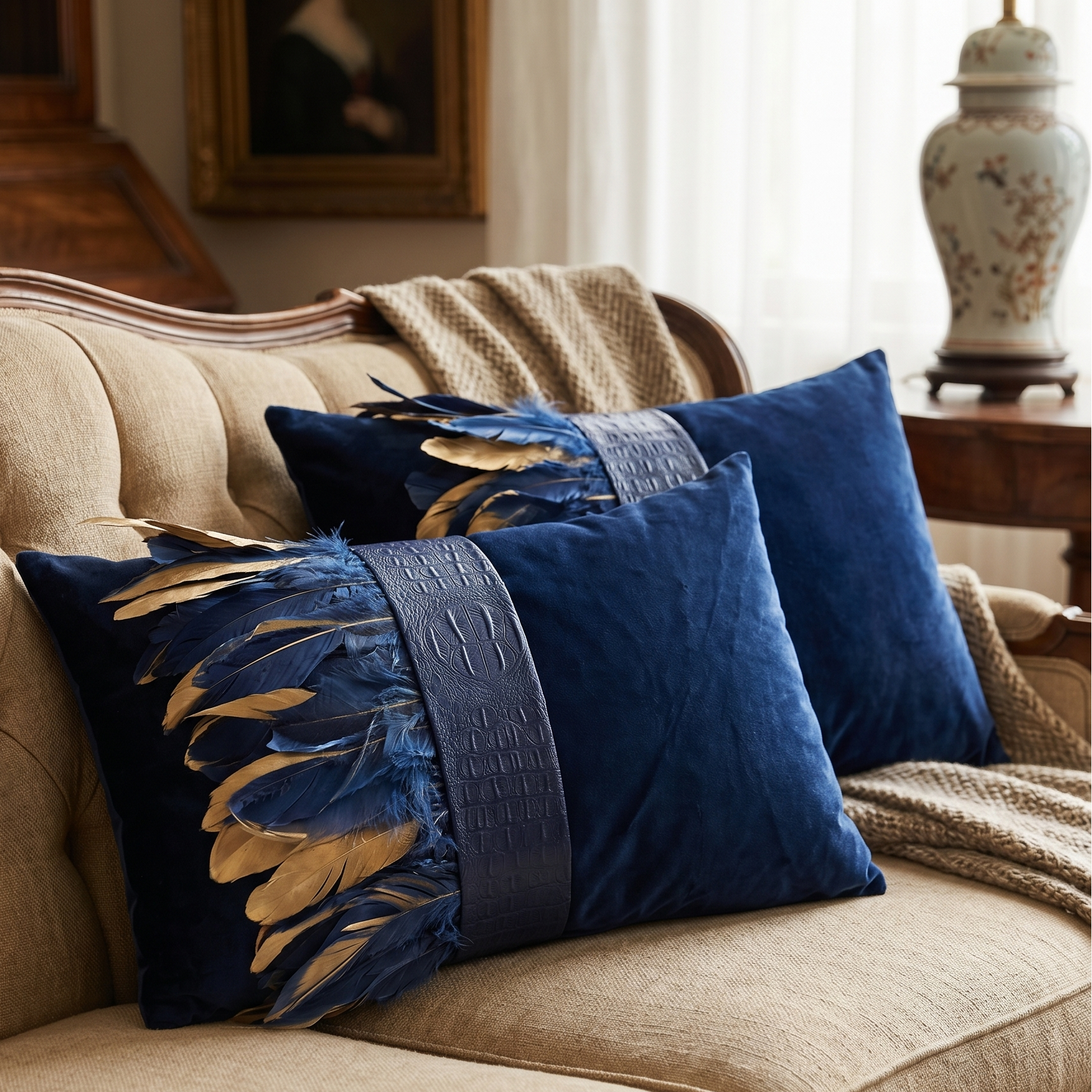 The Sanderé Handmade Embellished Croc Plume Decorative Pillow