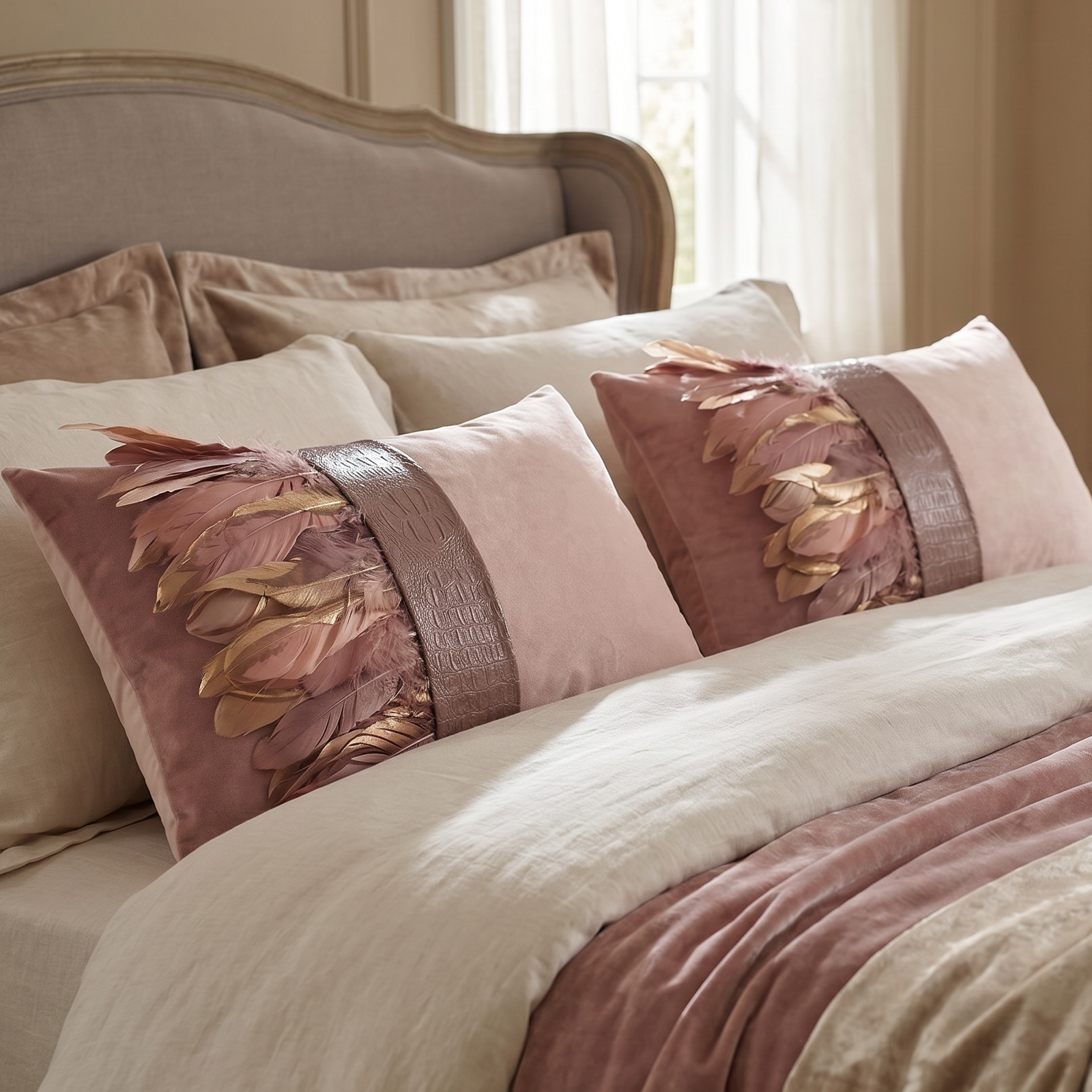 The Sanderé Handmade Embellished Croc Plume Decorative Pillow