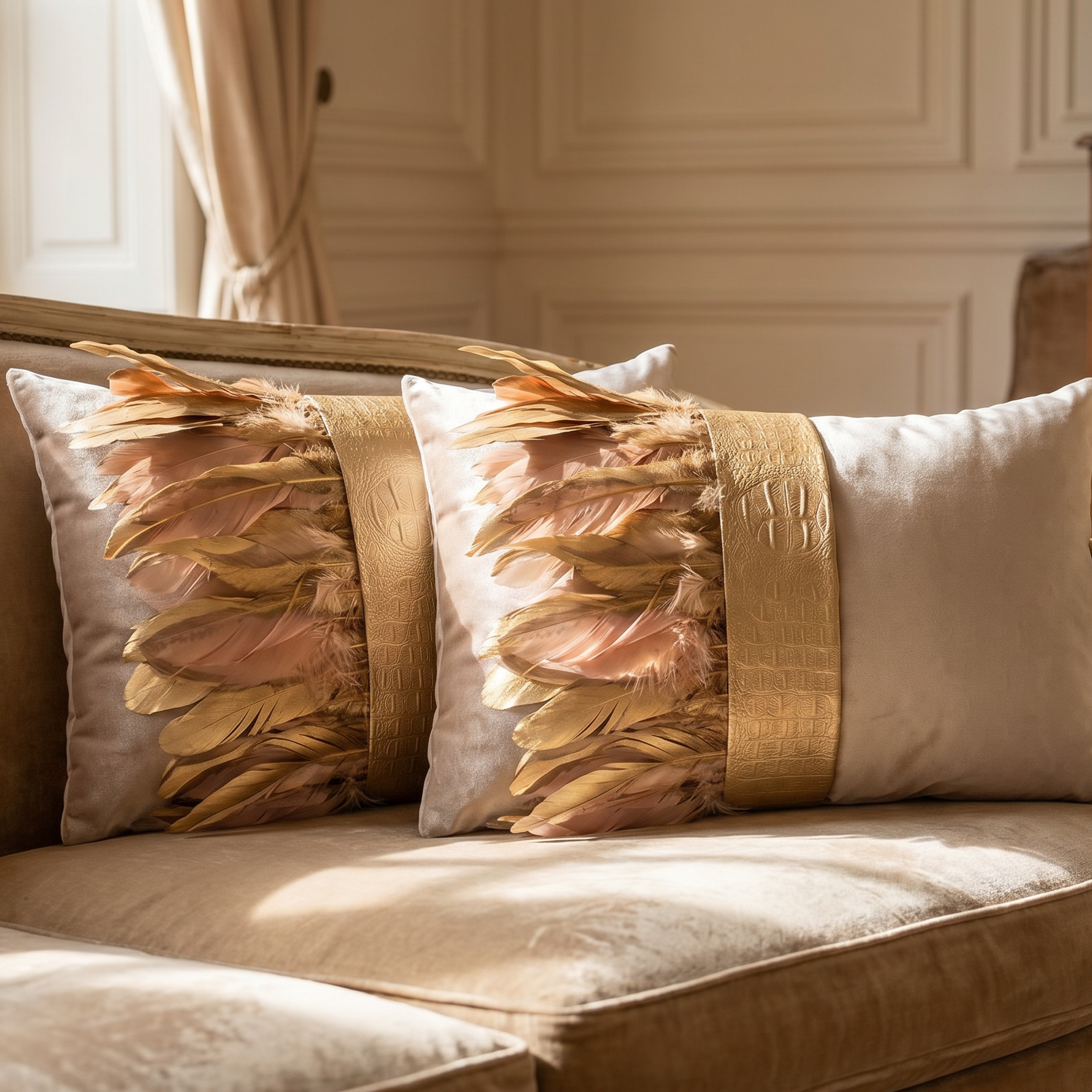 The Sanderé Handmade Embellished Croc Plume Decorative Pillow