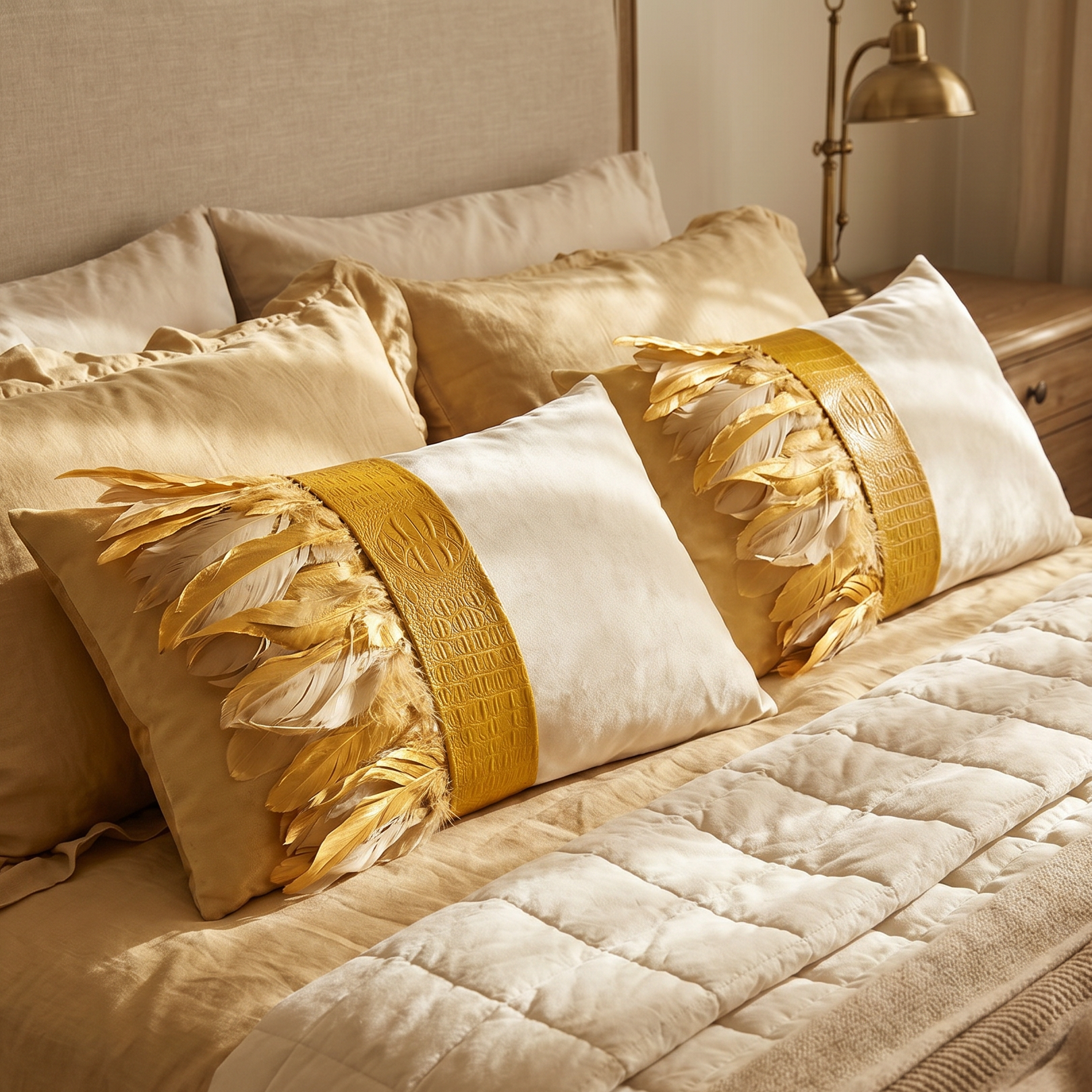 The Sanderé Handmade Embellished Croc Plume Decorative Pillow