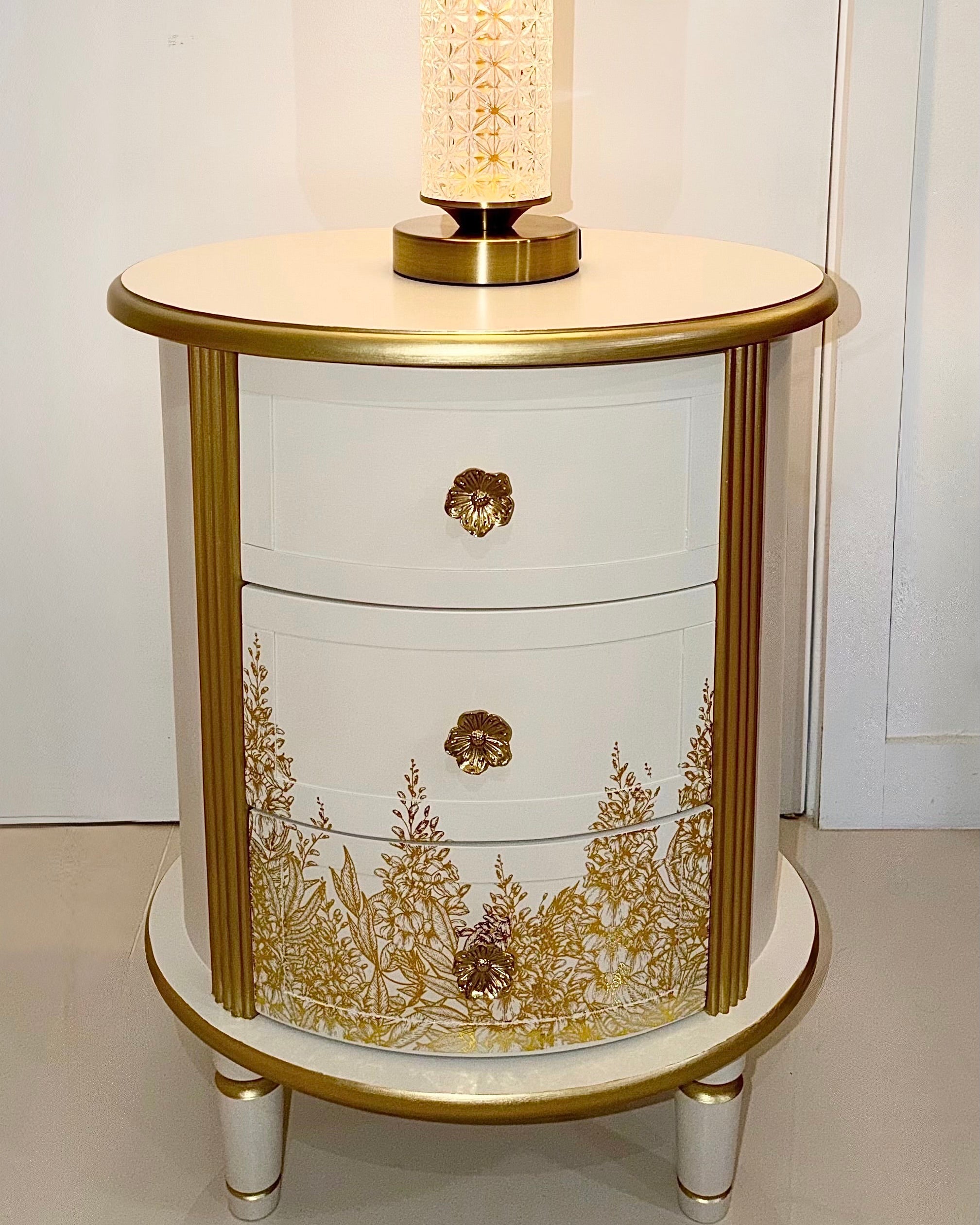 The Sanderé Gilded Botanica Nightstand | Hand-Finished Custom Oval Bedside Table