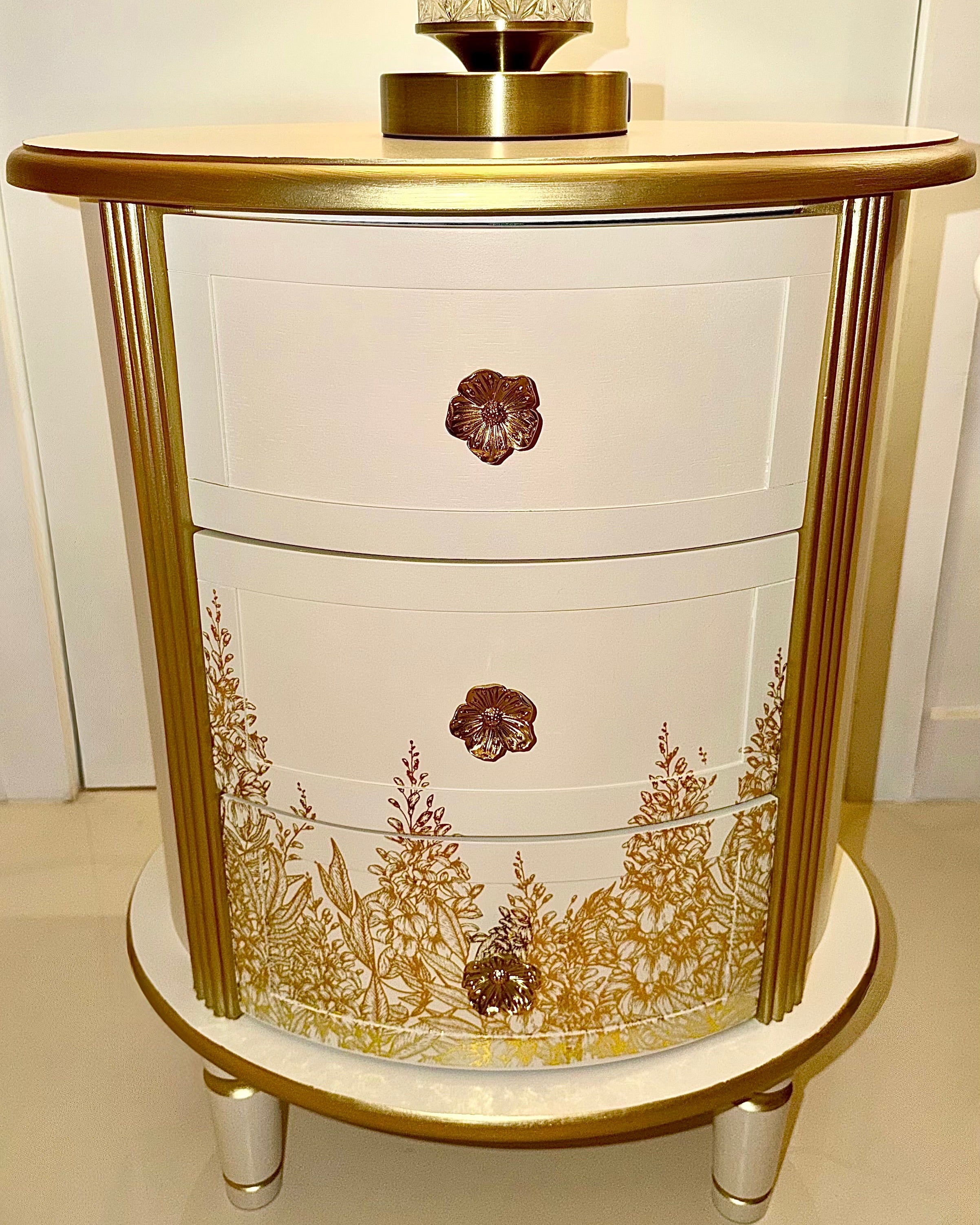 The Sanderé Gilded Botanica Nightstand | Hand-Finished Custom Oval Bedside Table