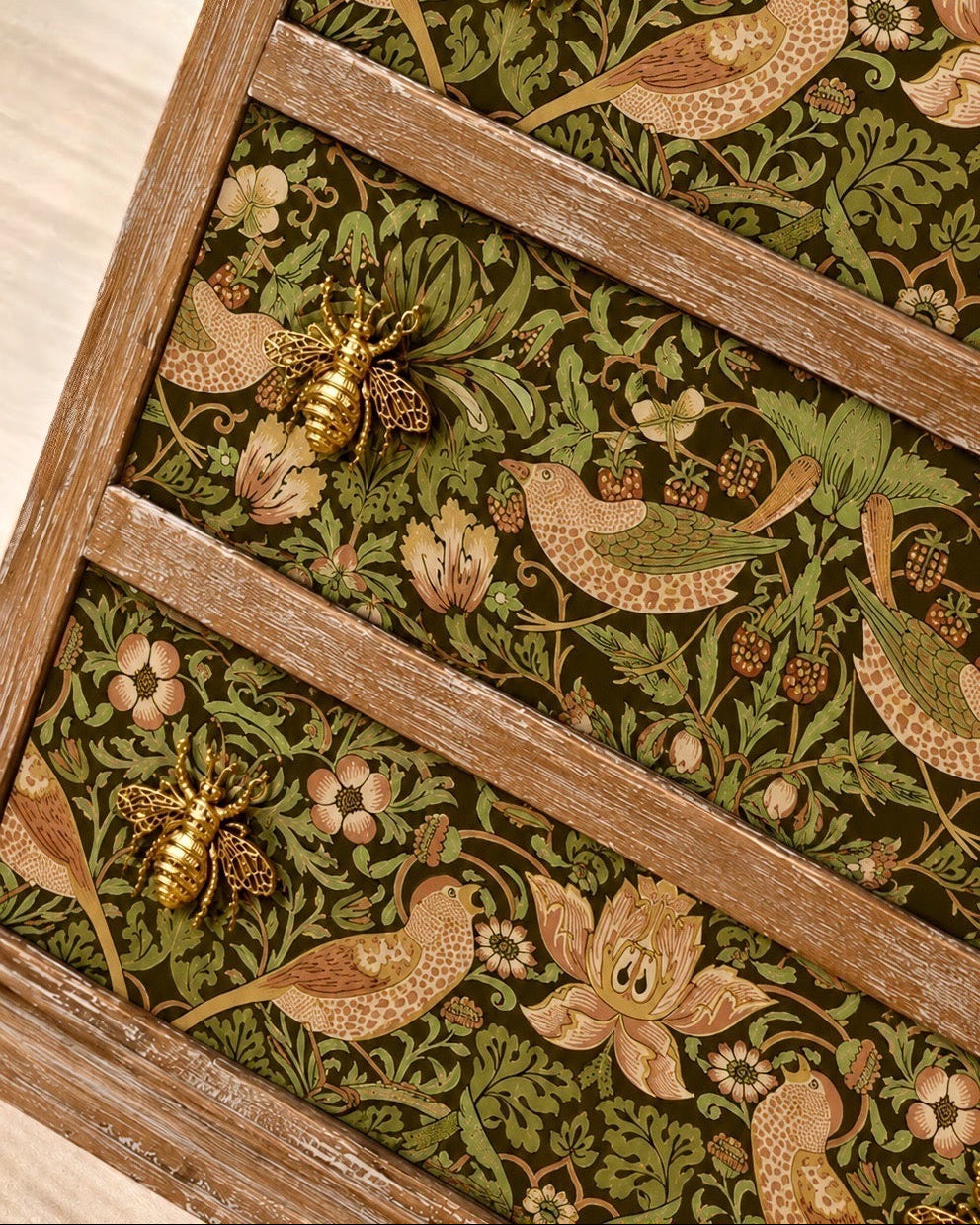 The Sanderé Botanical Bird Nightstand | Hand-Finished Three-Drawer Bedside Table
