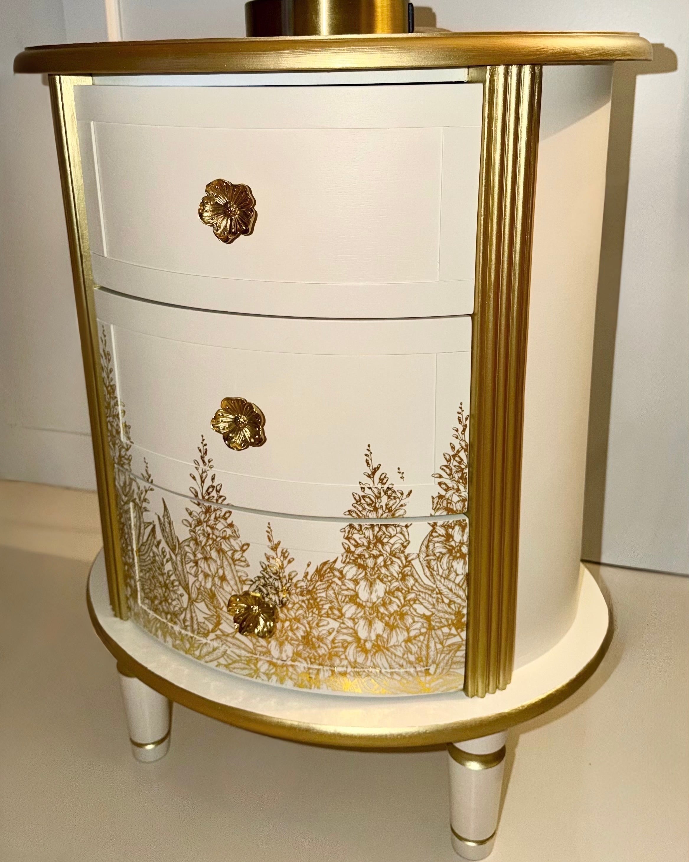 The Sanderé Gilded Botanica Nightstand | Hand-Finished Custom Oval Bedside Table