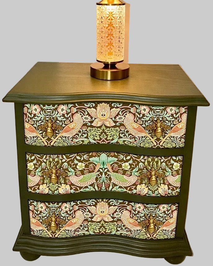 The Sanderé Botanical Bird Nightstand | Hand-Finished Three-Drawer Bedside Table