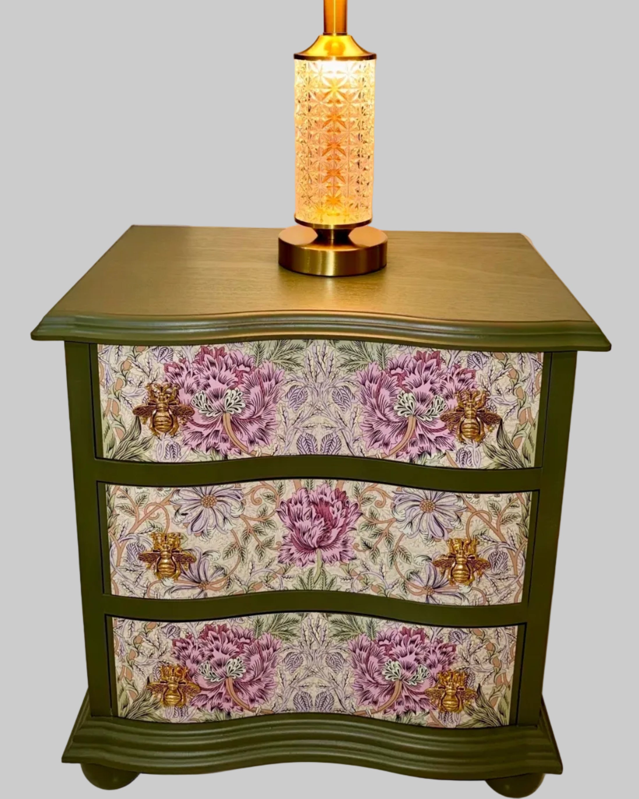 The Sanderé Vintage Bloom Nightstand | Hand-Finished Three-Drawer Bedside Table