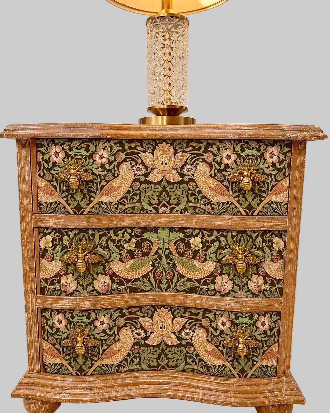 The Sanderé Botanical Bird Nightstand | Hand-Finished Three-Drawer Bedside Table