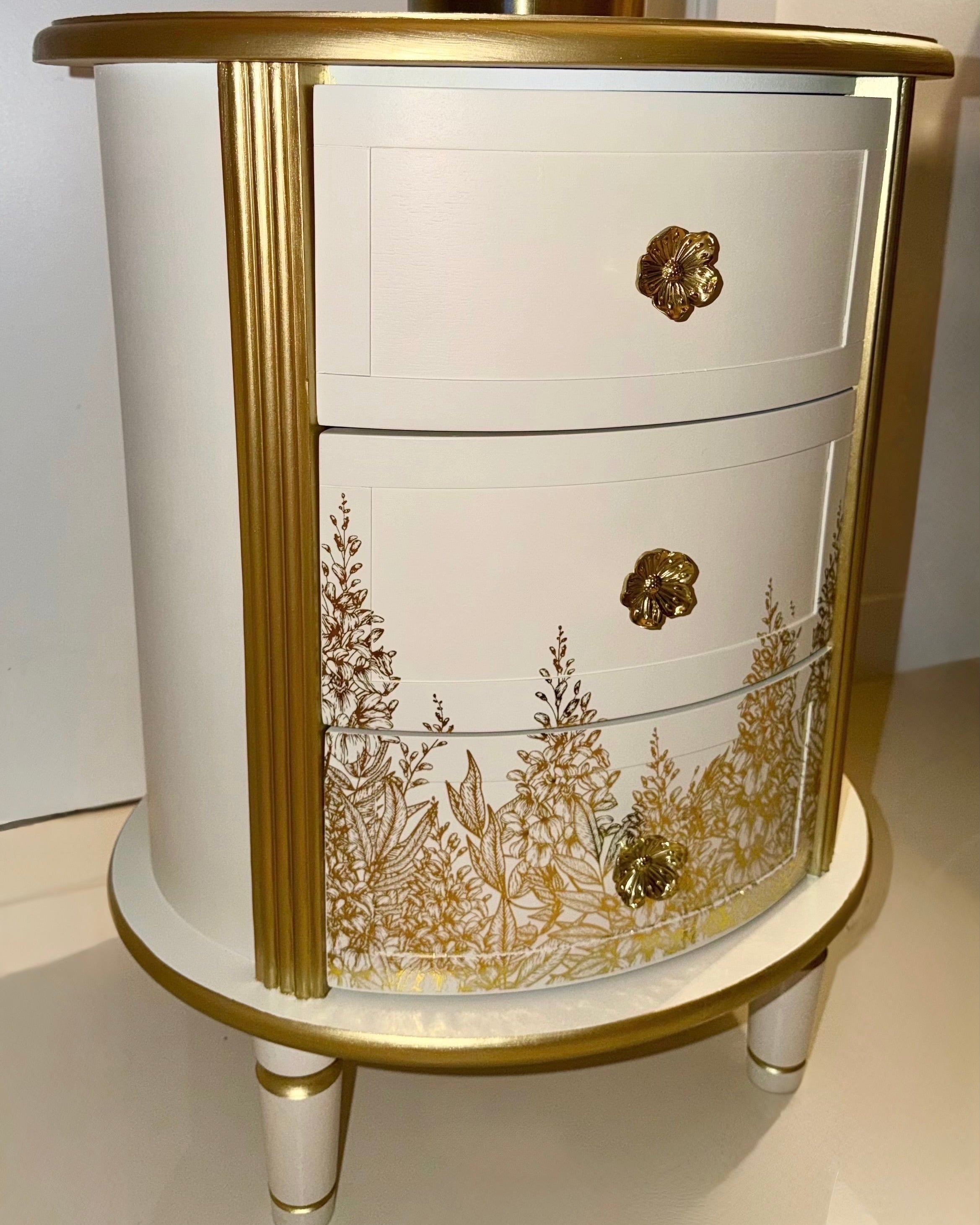 The Sanderé Gilded Botanica Nightstand | Hand-Finished Custom Oval Bedside Table