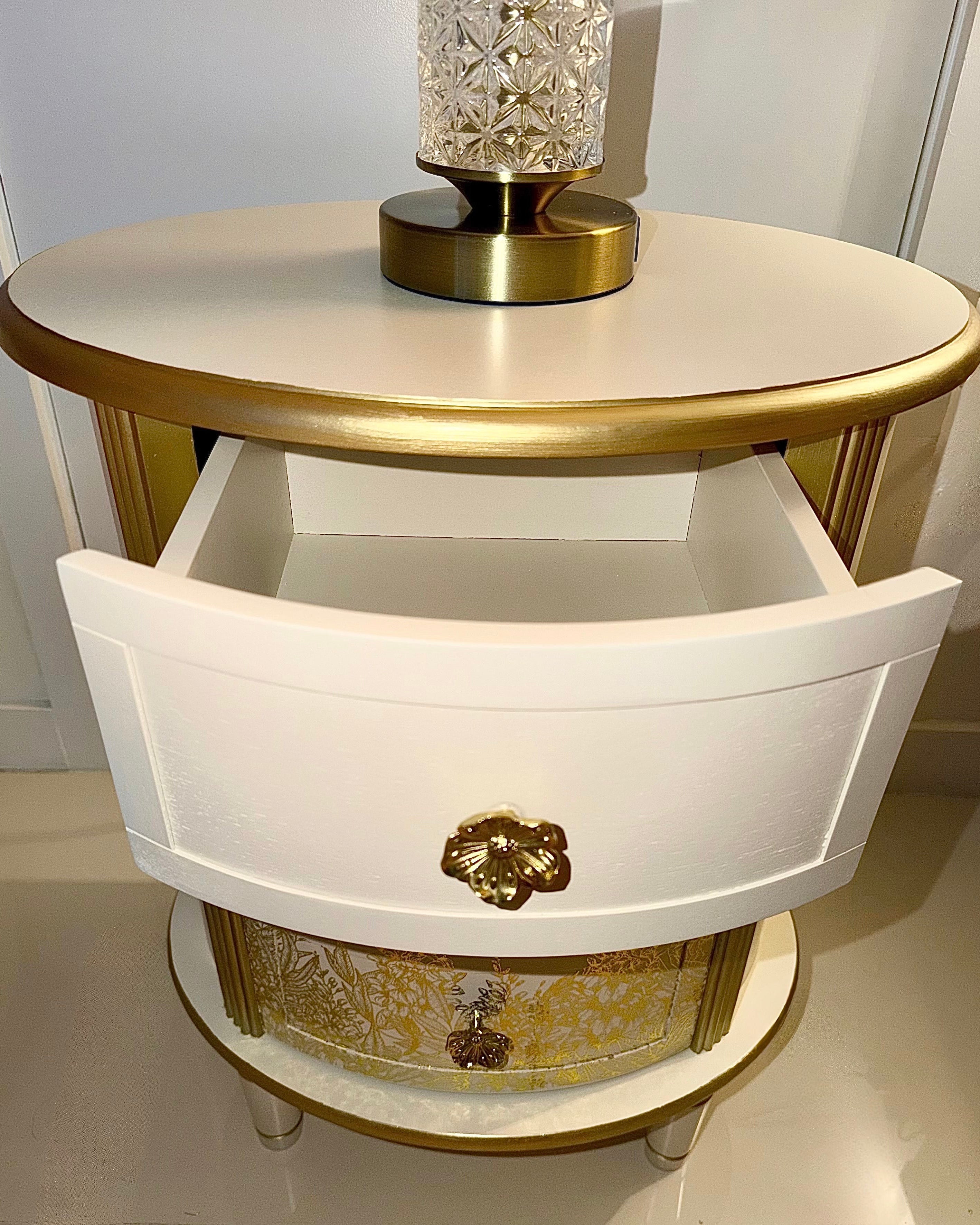 The Sanderé Gilded Botanica Nightstand | Hand-Finished Custom Oval Bedside Table