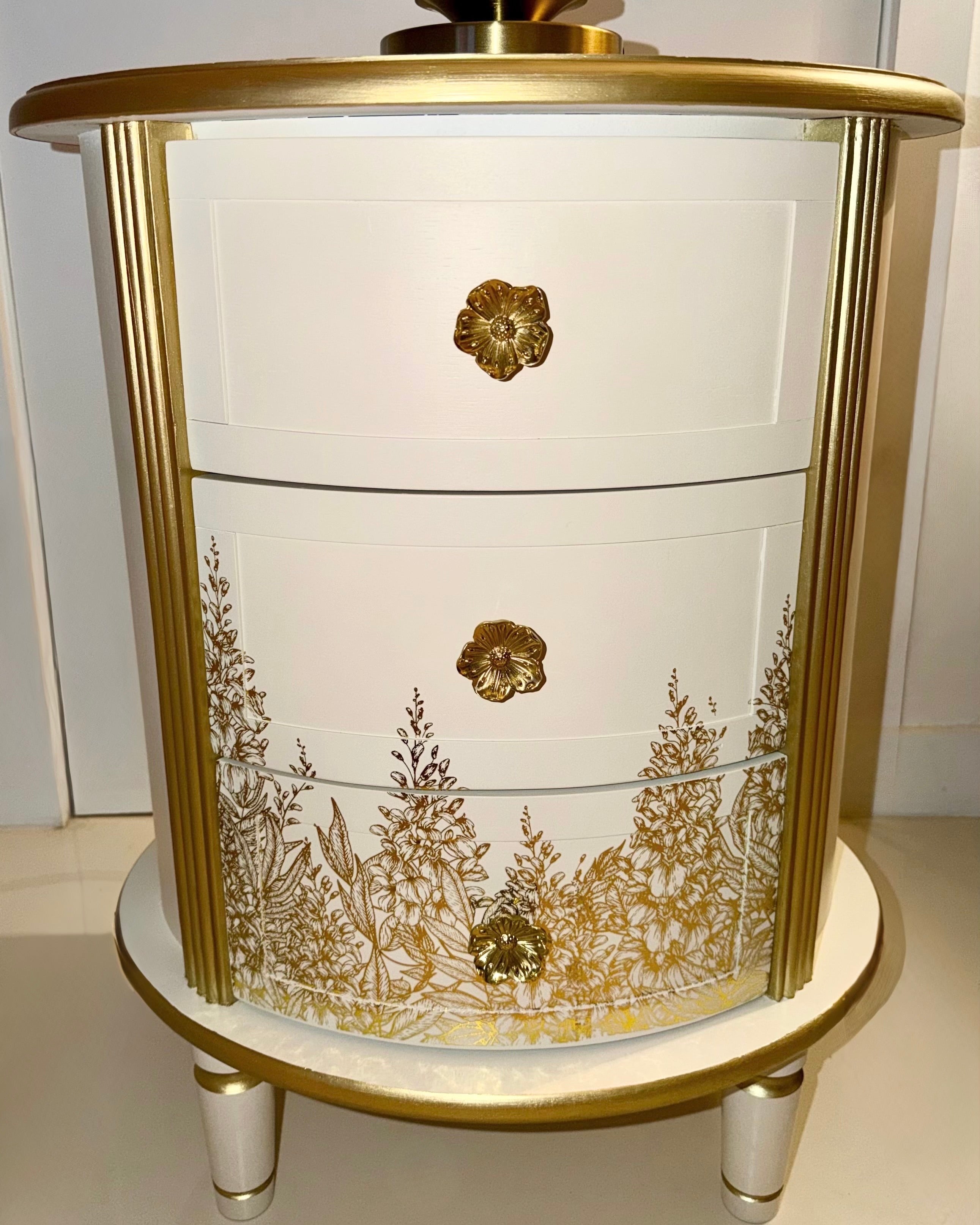 The Sanderé Gilded Botanica Nightstand | Hand-Finished Custom Oval Bedside Table