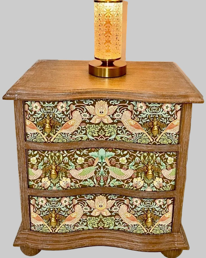 The Sanderé Botanical Bird Nightstand | Hand-Finished Three-Drawer Bedside Table